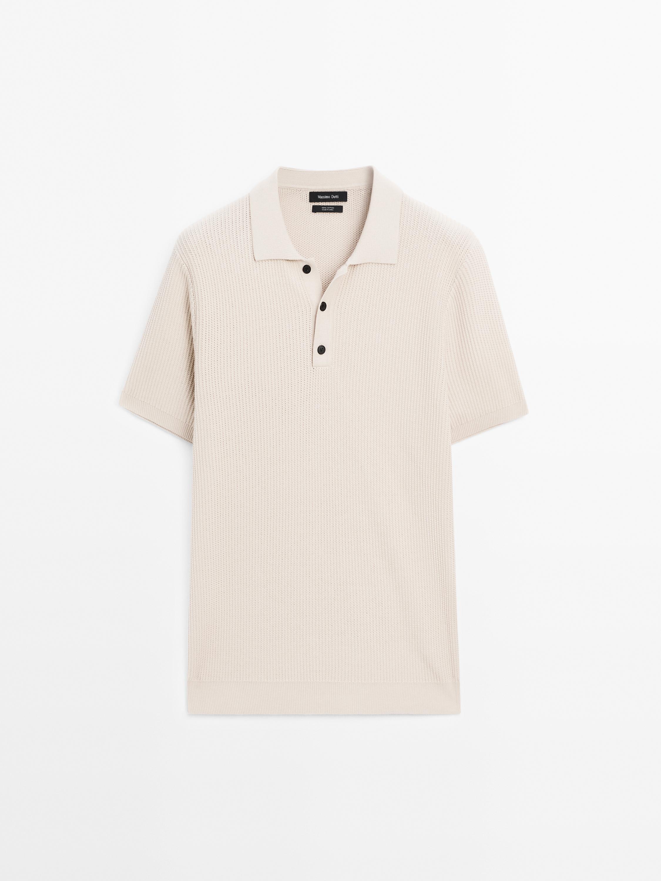 100% cotton textured knit polo shirt