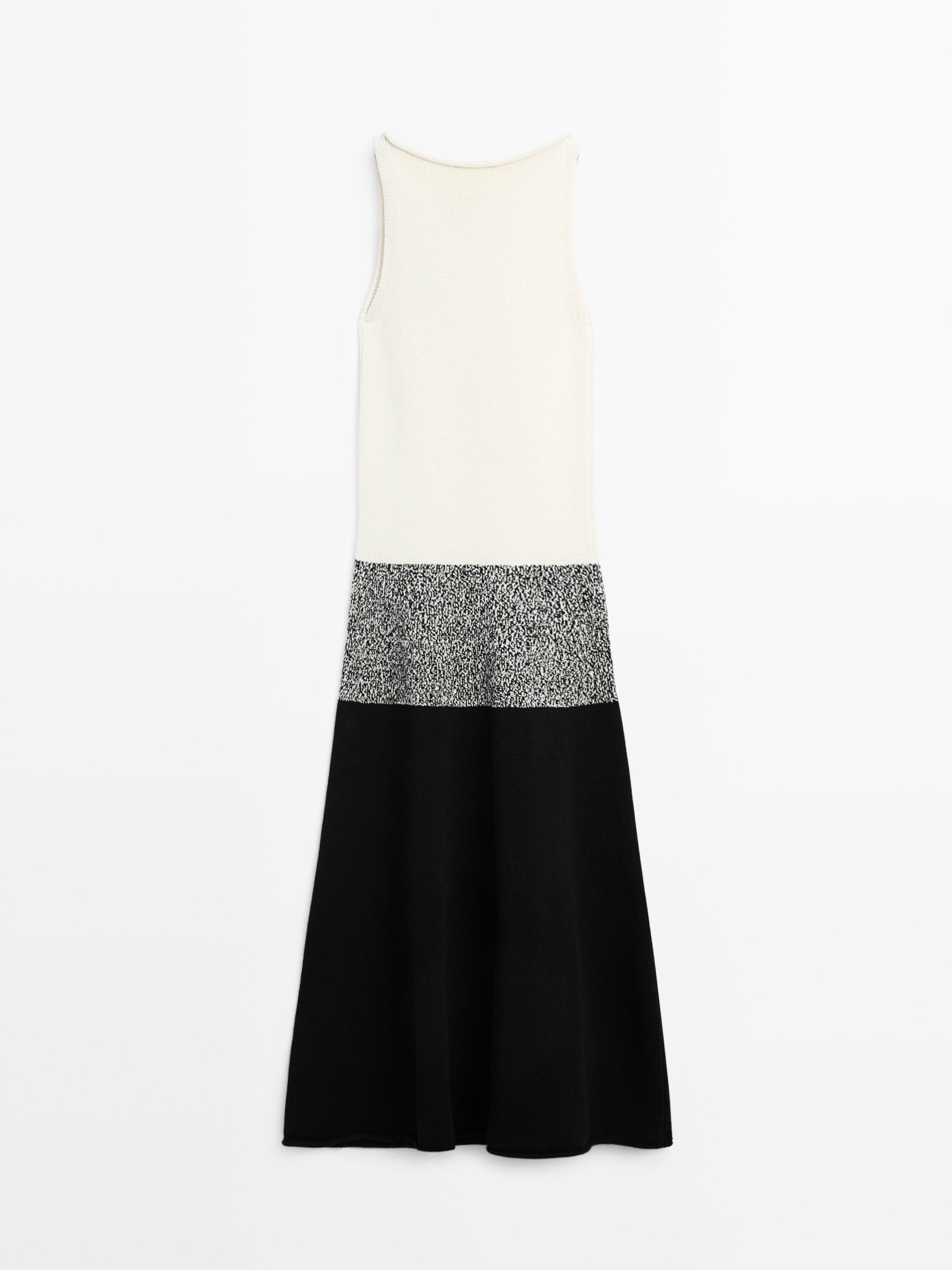 Contrast knit midi dress, 100% cotton