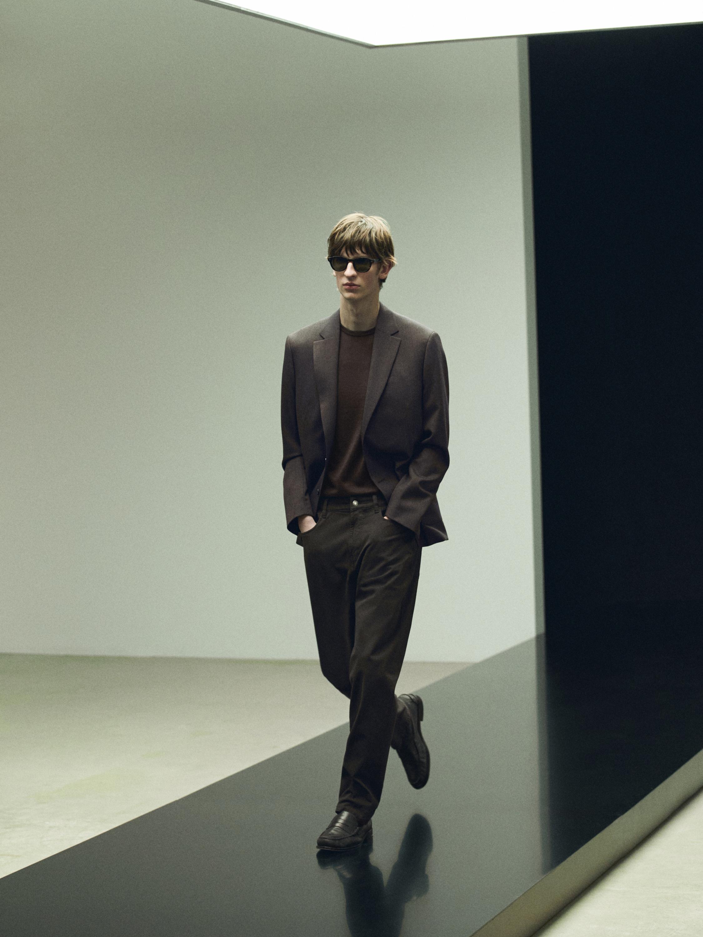 100% wool tailored blazer — BROWN