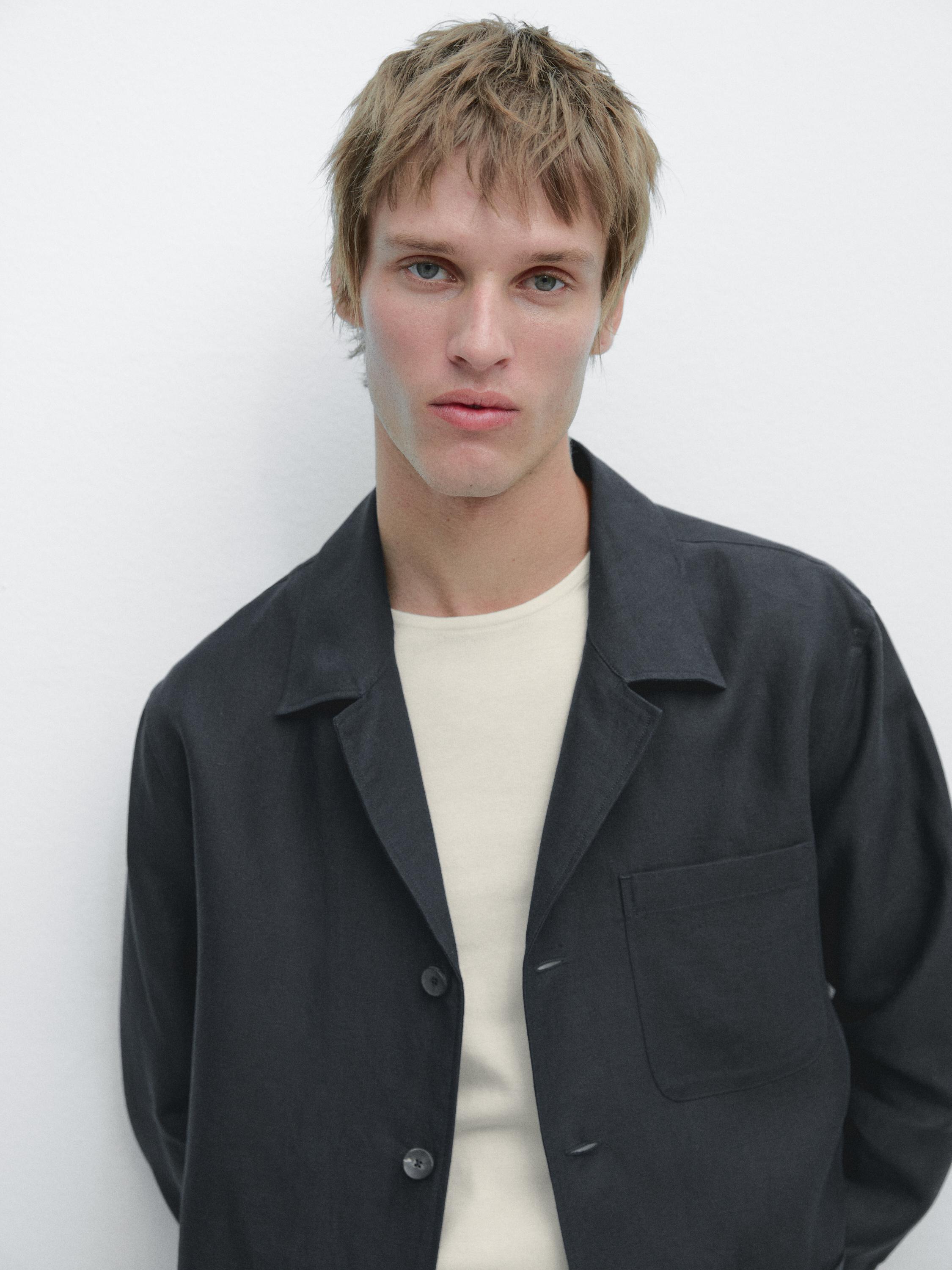 Linen overshirt with pocket details — BLUE