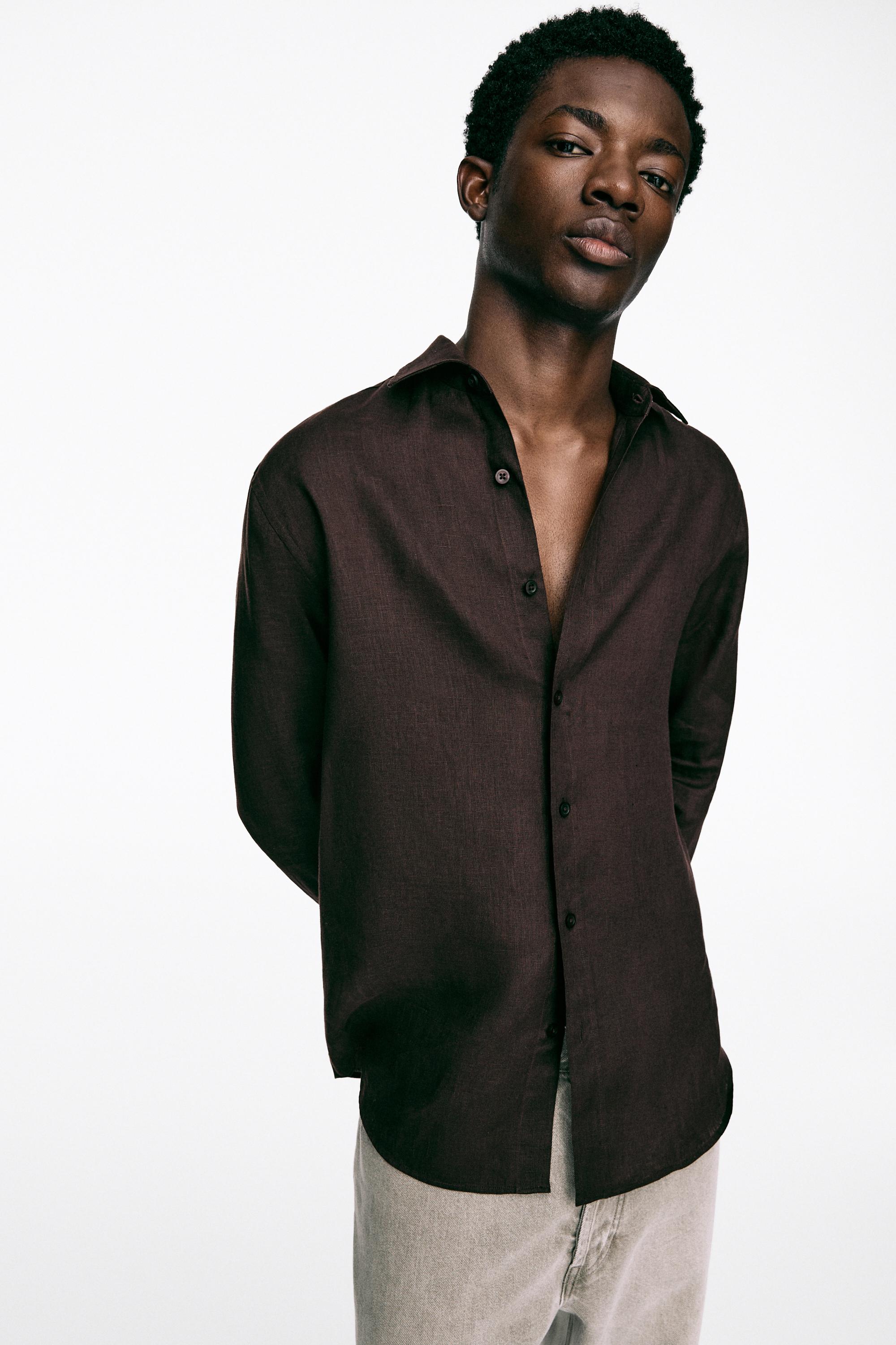 100% linen slim fit shirt — BURGUNDY