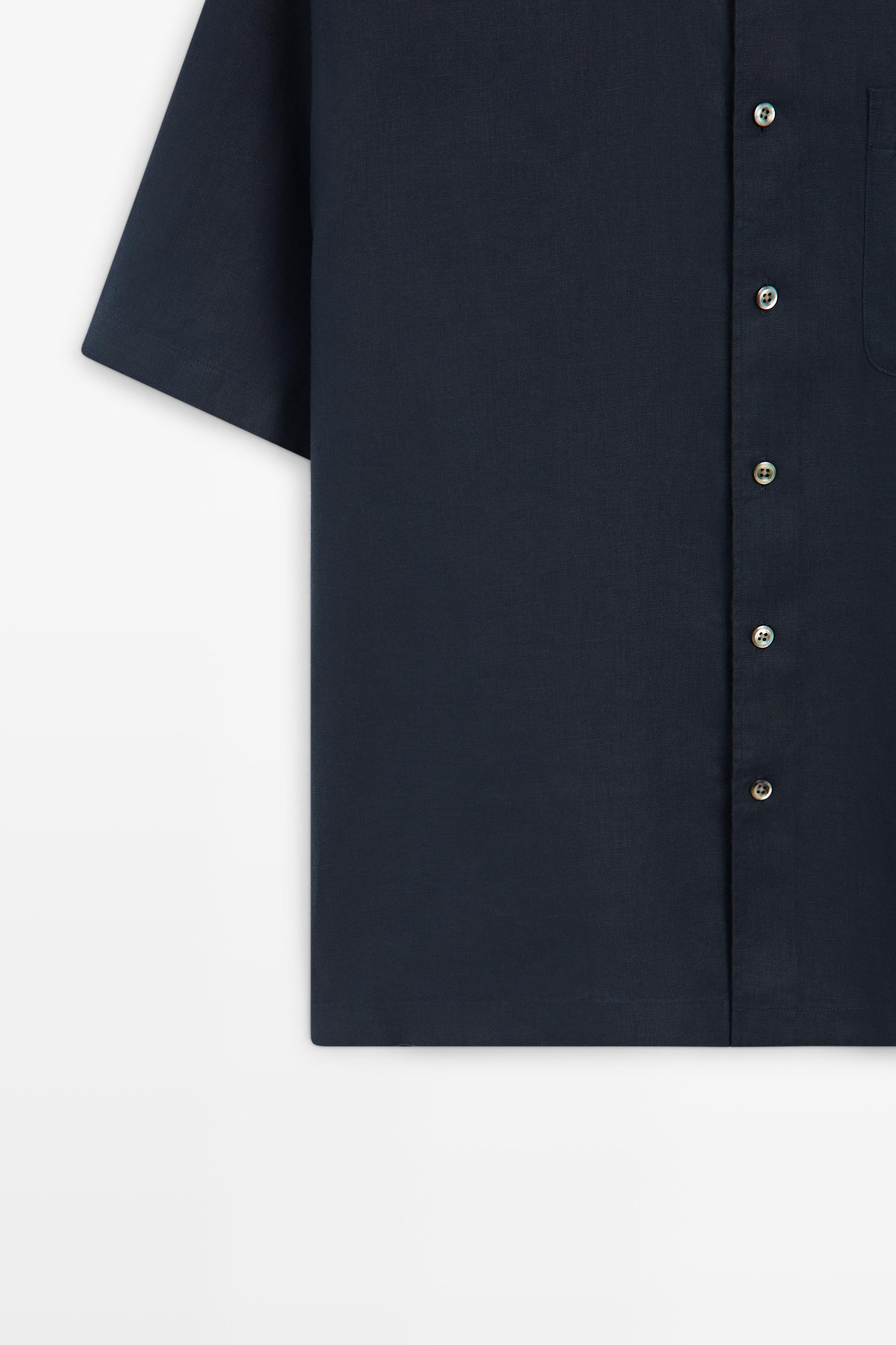 100% linen short sleeve shirt — NAVY BLUE