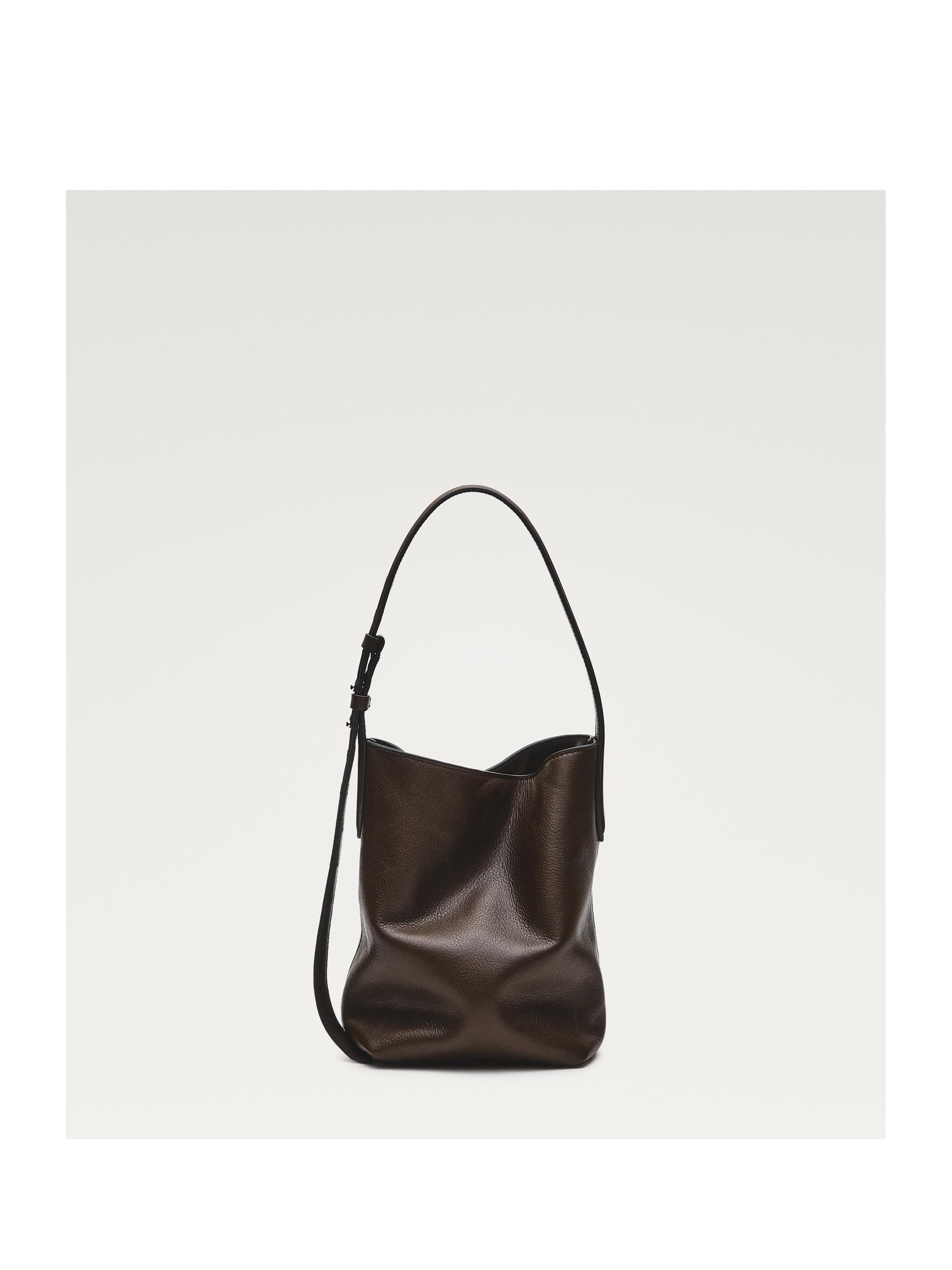 Nappa leather mini bucket bag — BROWN