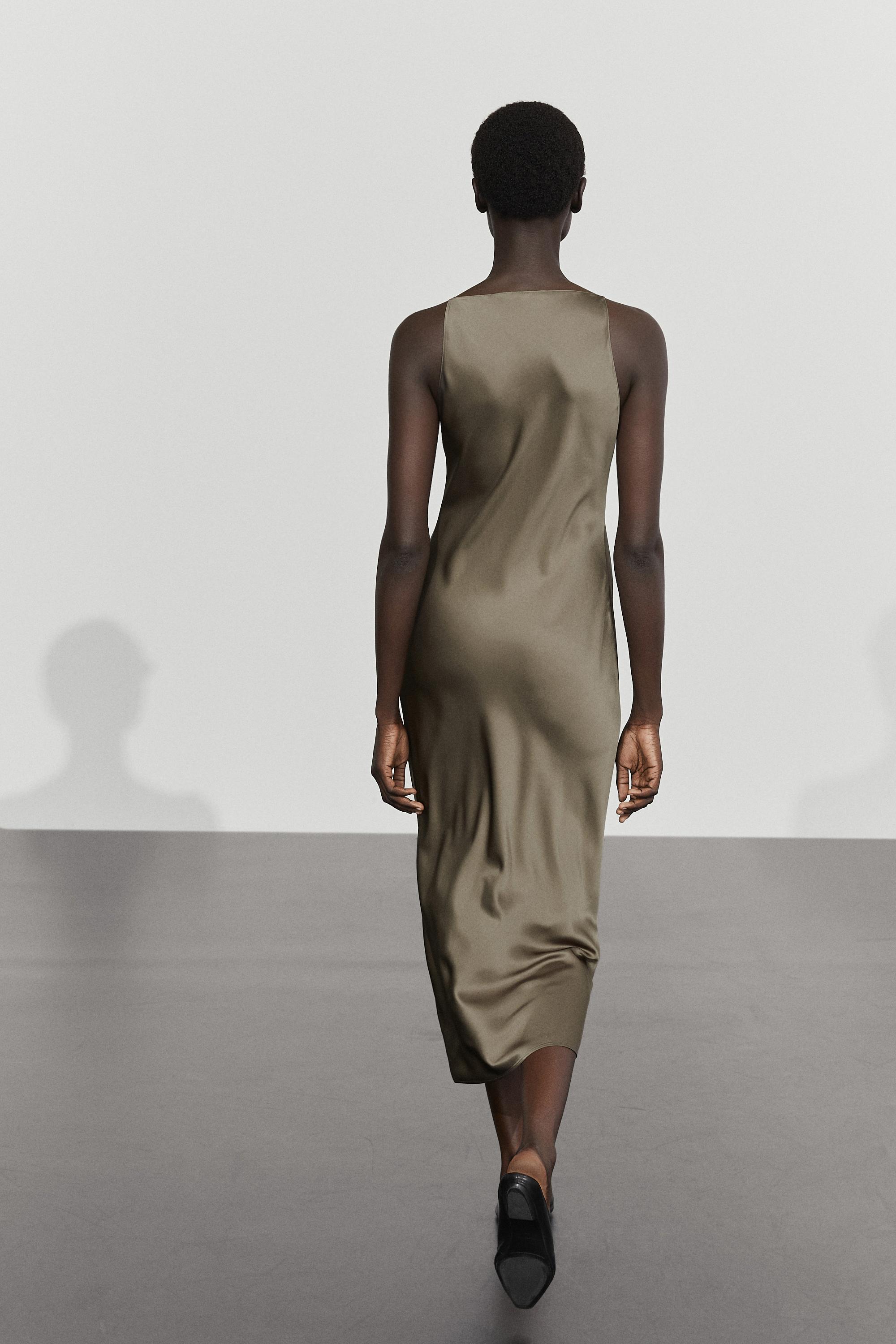 Satin flowing midi dress — GREEN