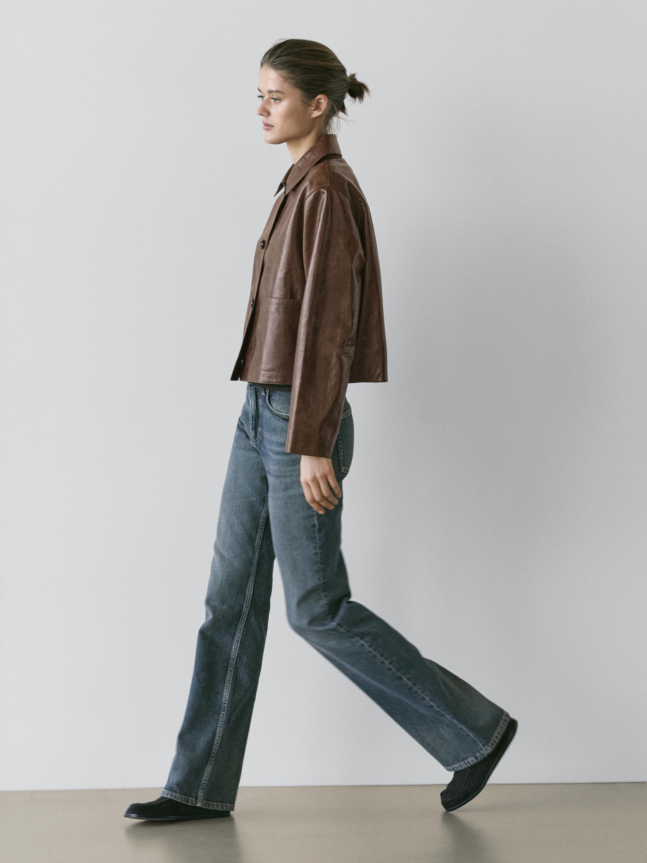 Cropped nappa leather jacket — MOLE BROWN