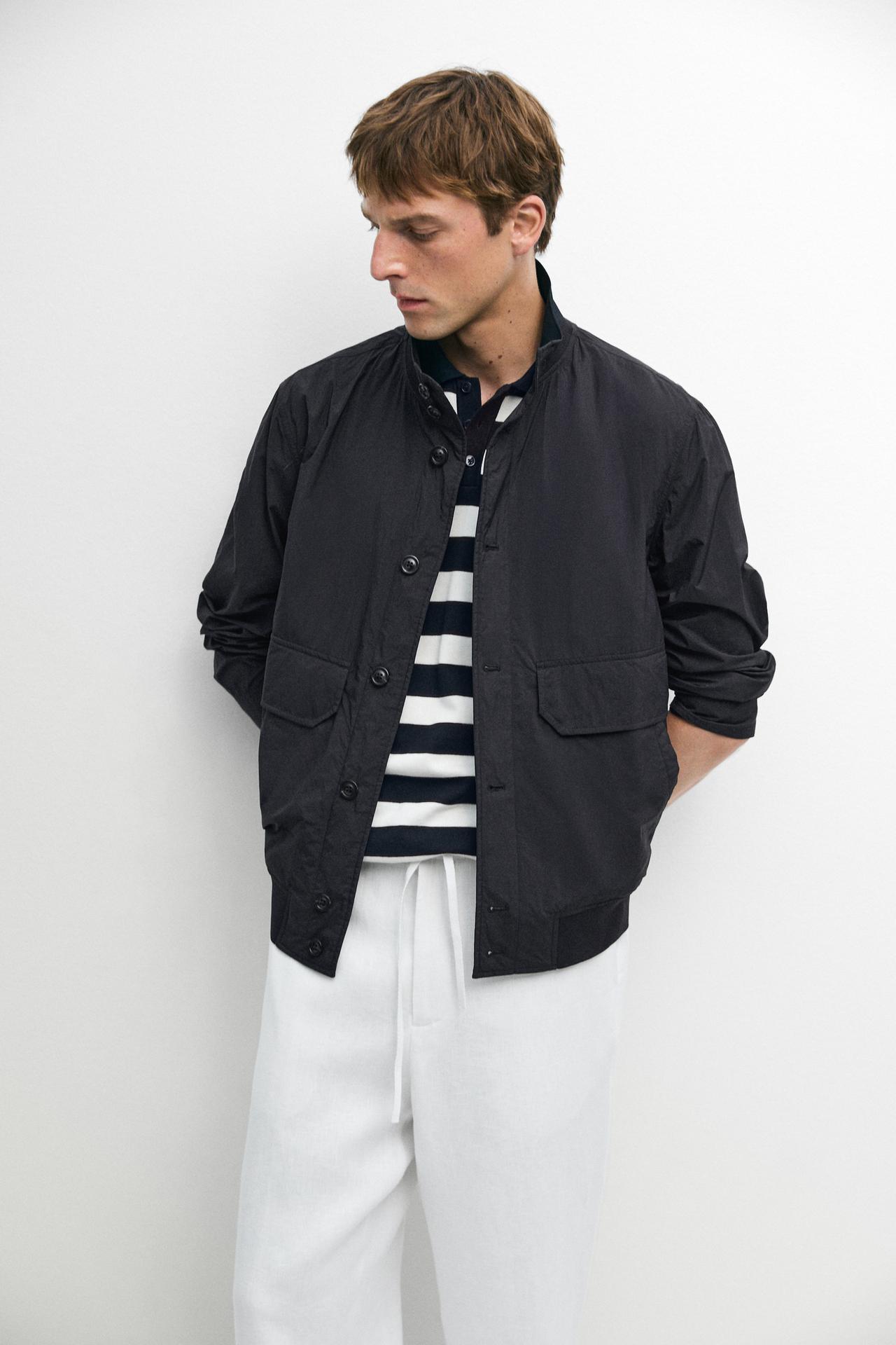 Bomber jacket with pocket details — DARK NAVY