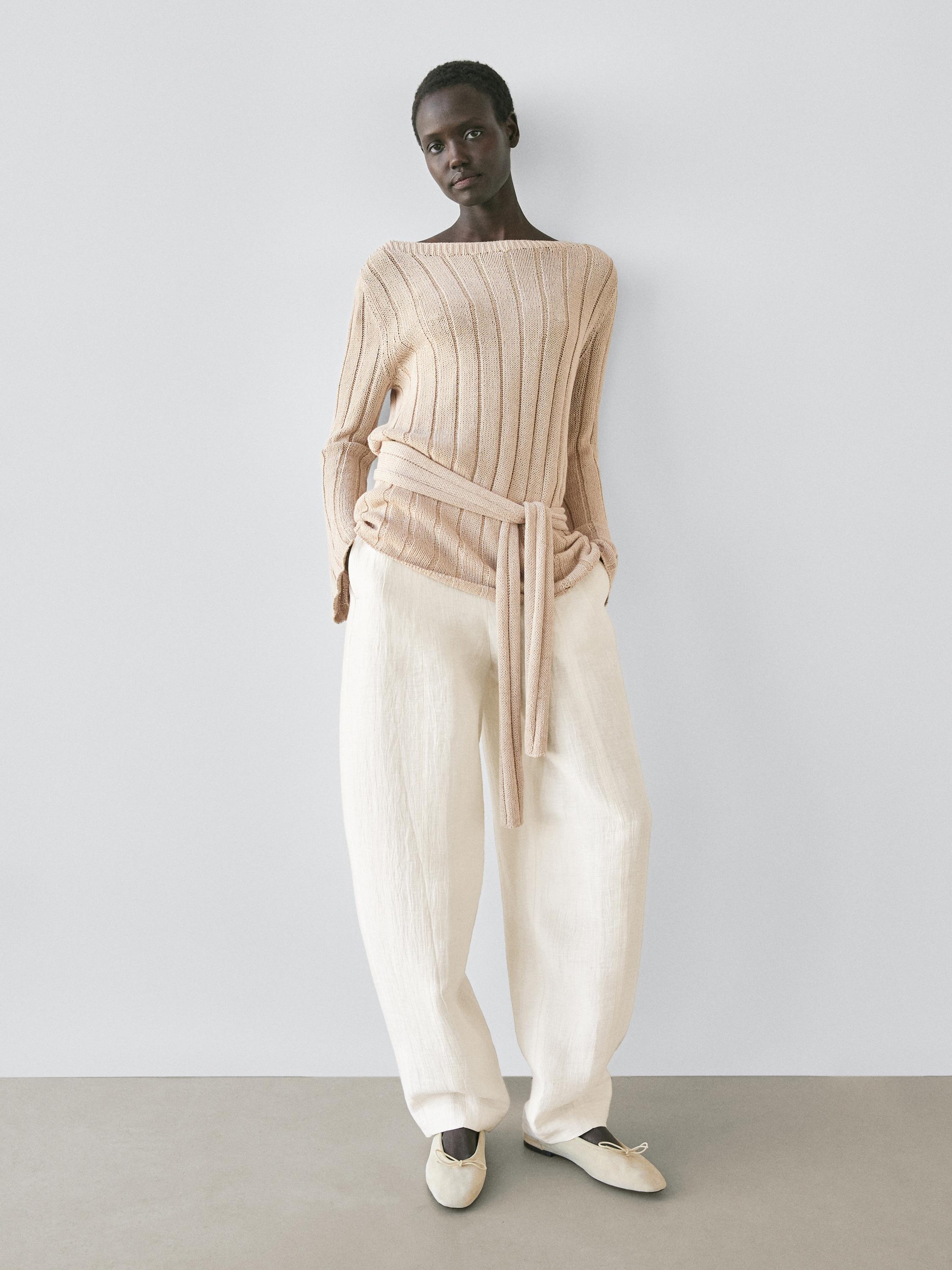 Linen blend draped pants