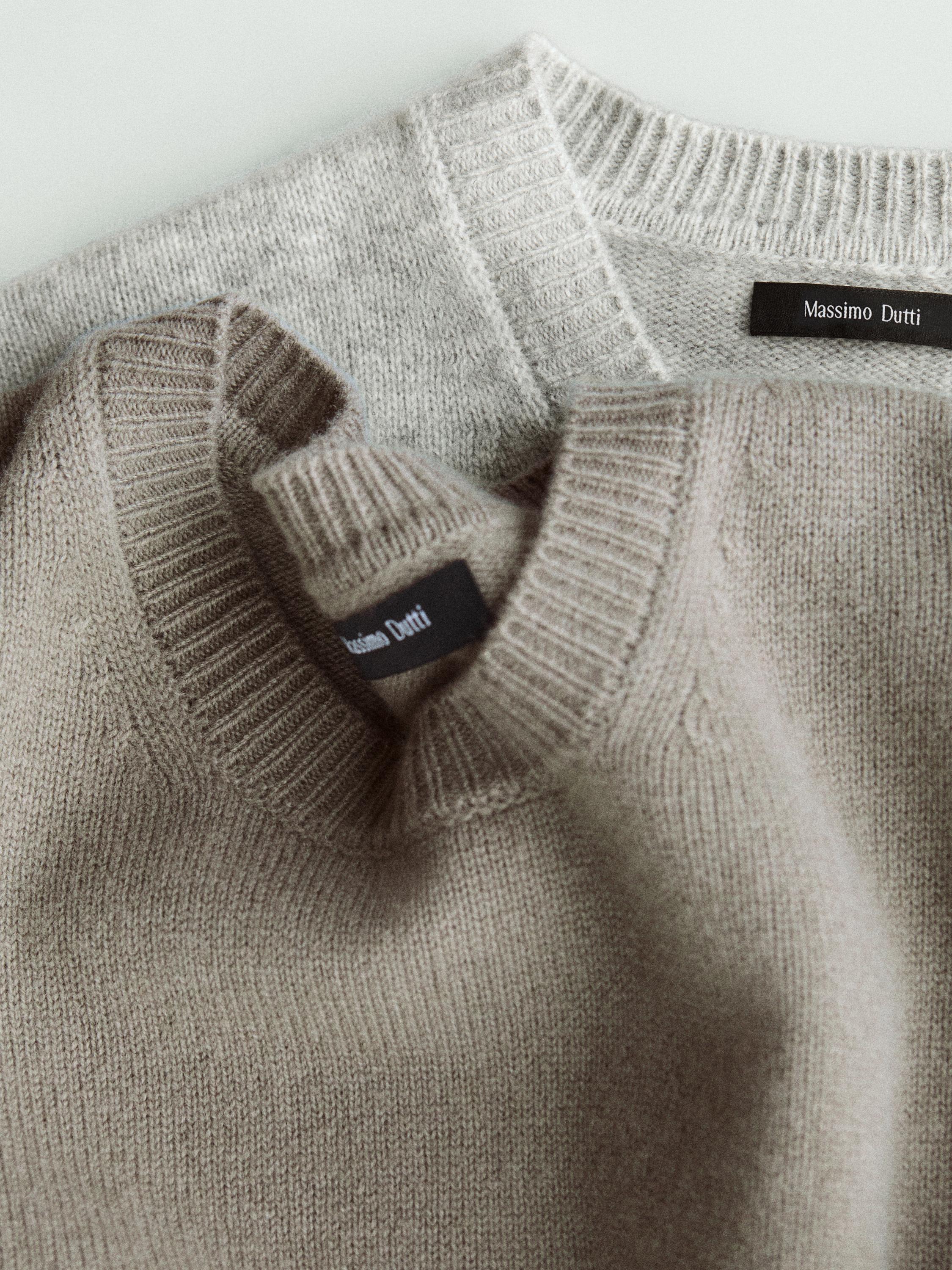 Wool blend crew neck knit sweater