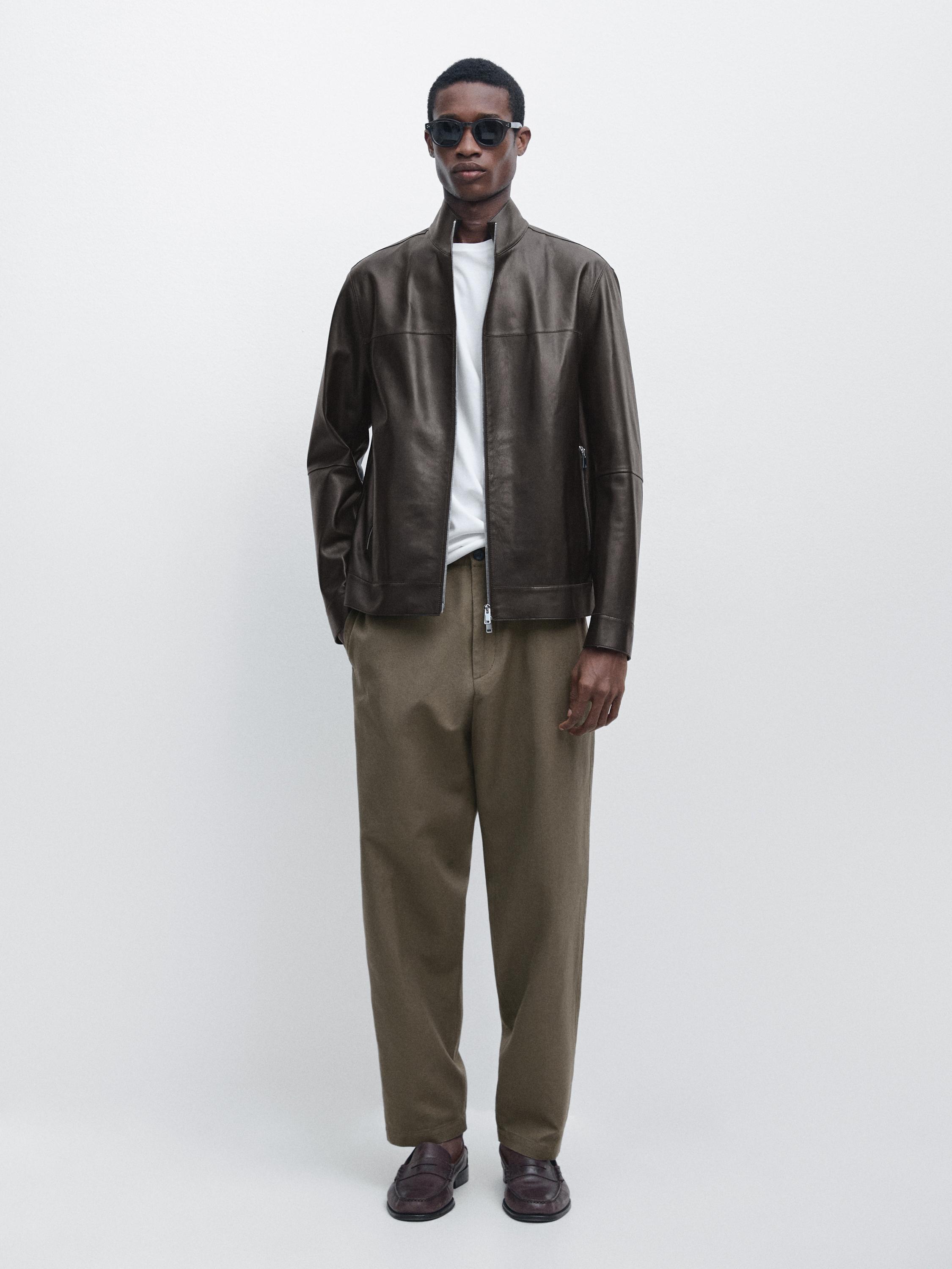 Distressed effect nappa leather jacket — BROWN