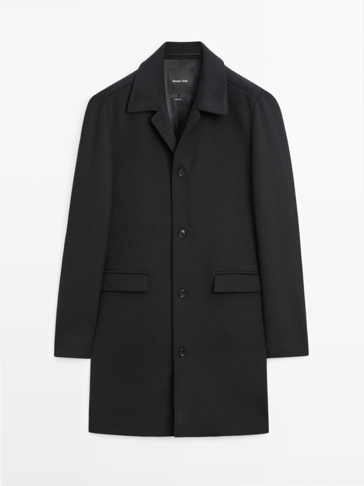Massimo Dutti - Herre - Lang Frakke I Uldblanding - Marineblå - S