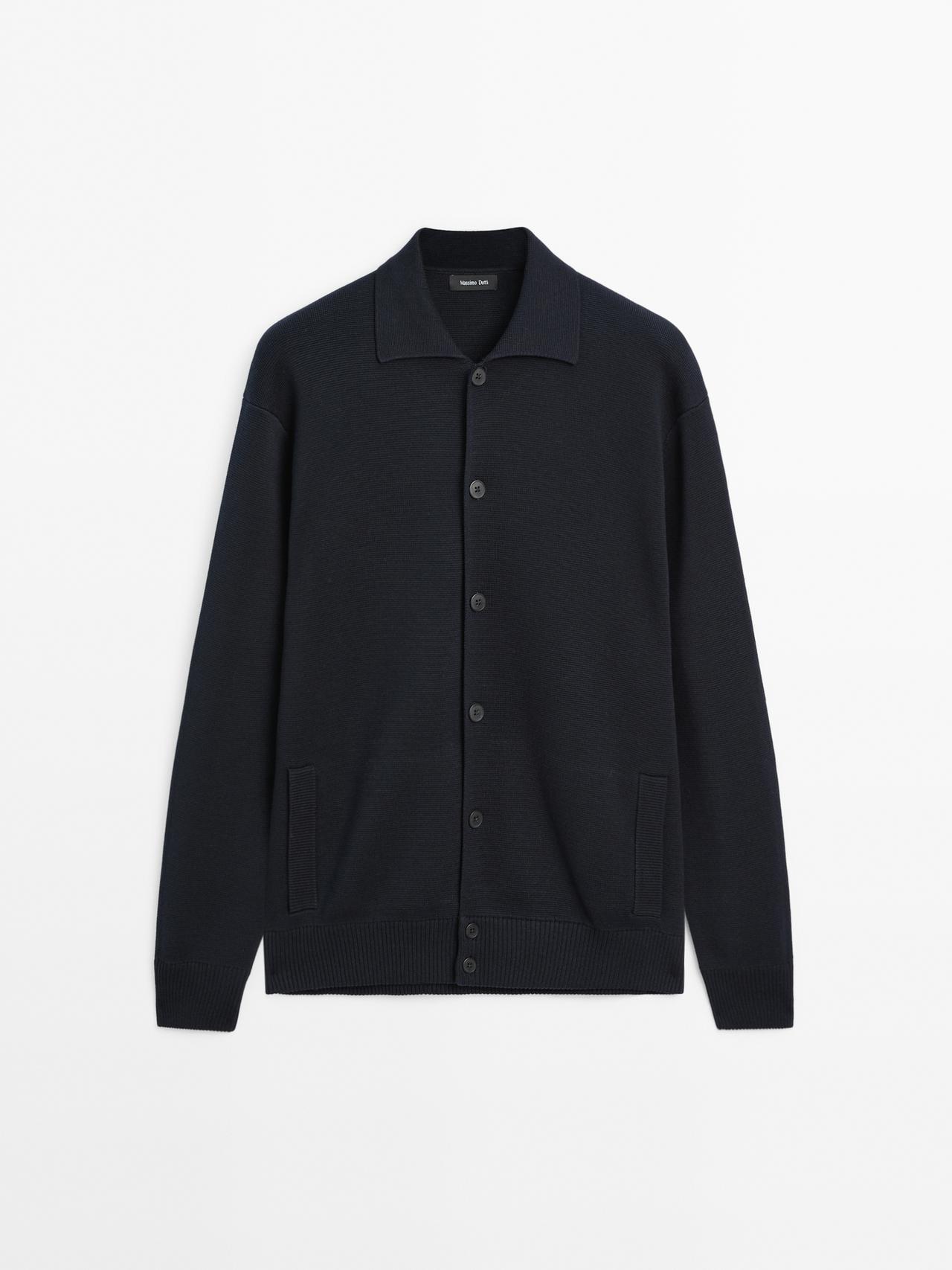 Massimo Dutti - Herre - Strikket Cardigan I 100 % Bomuld - Marineblå - Xl