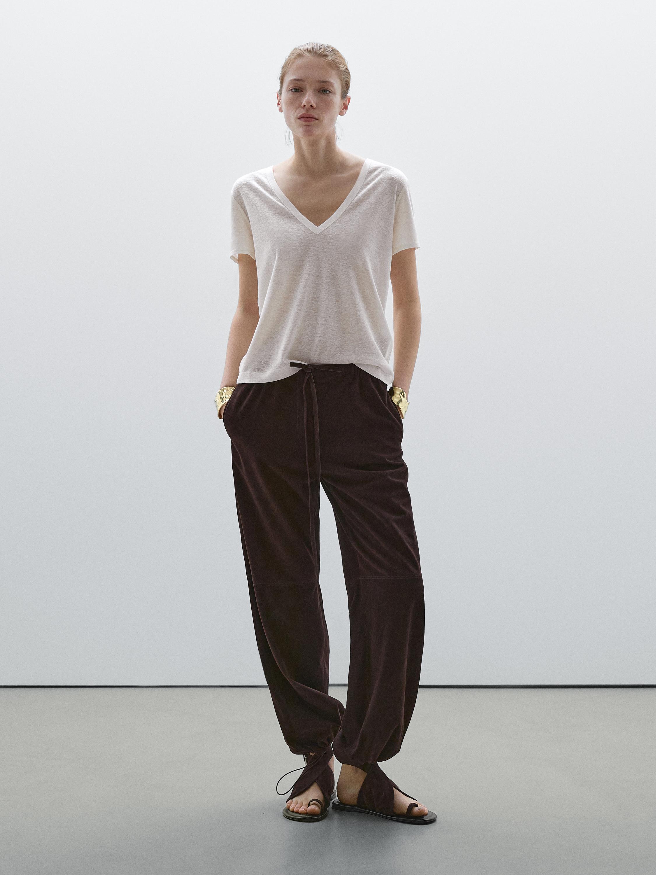 Camiseta cuello pico 100% lino