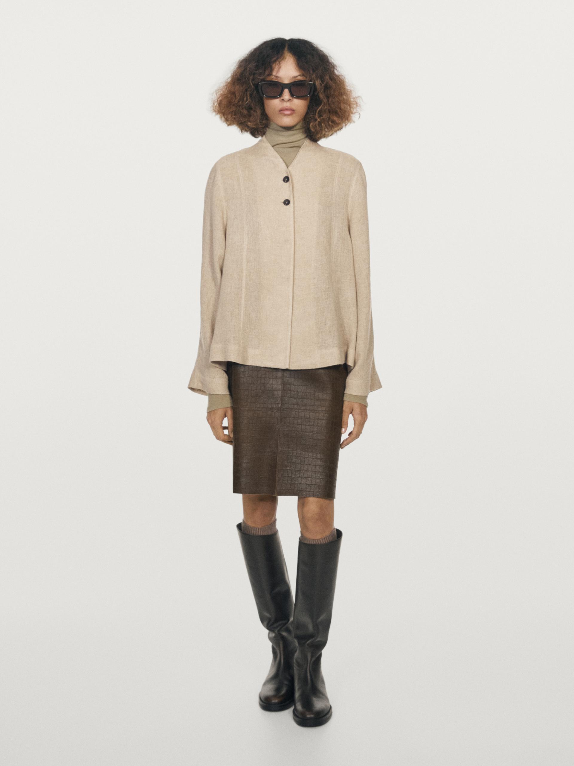 Giacca Con Bottoni A Vista In Misto Lana - Beige - Xs - Massimo Dutti - Femminile