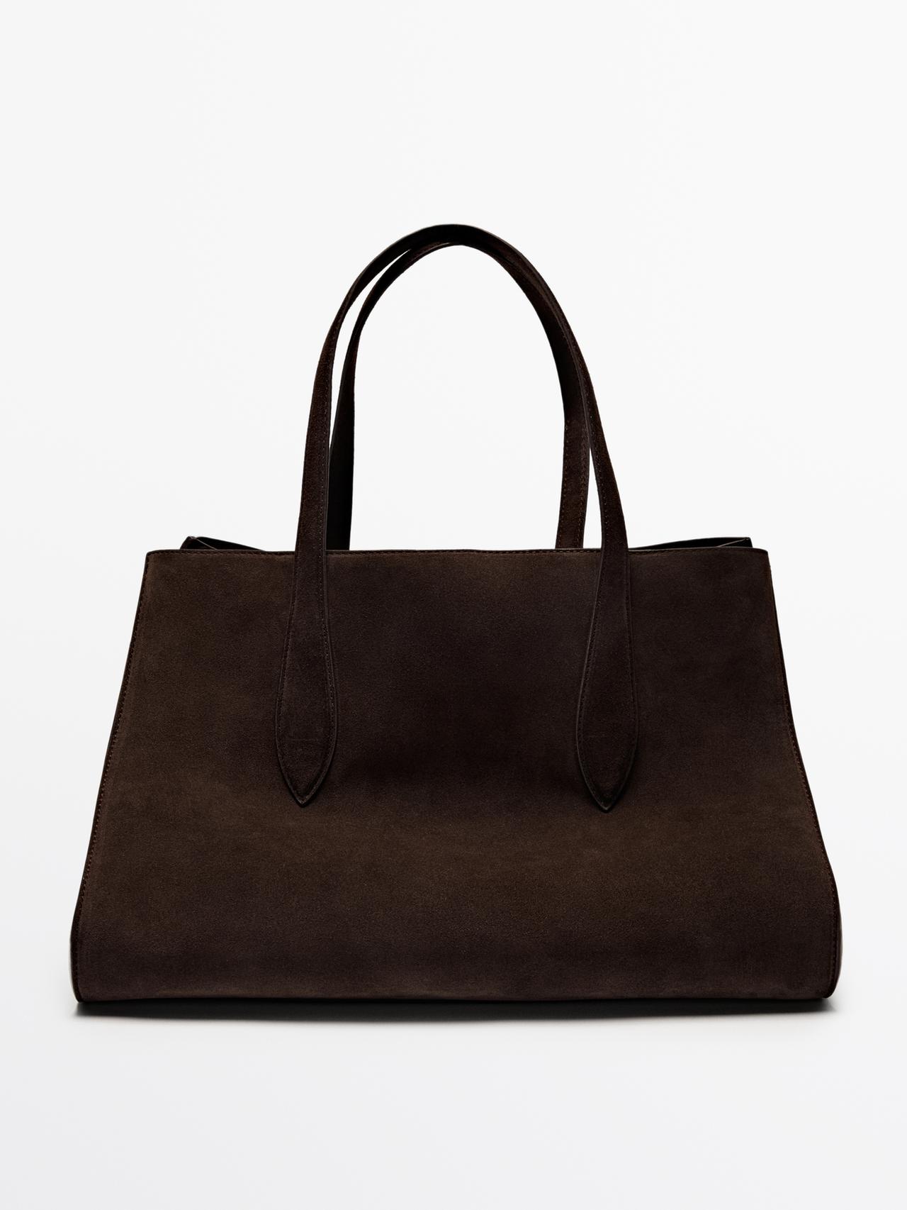 Massimo Dutti - Dame - Md Icon Maxi-Shoppertaske I Nappaskind Spaltlæder - Brun - 01