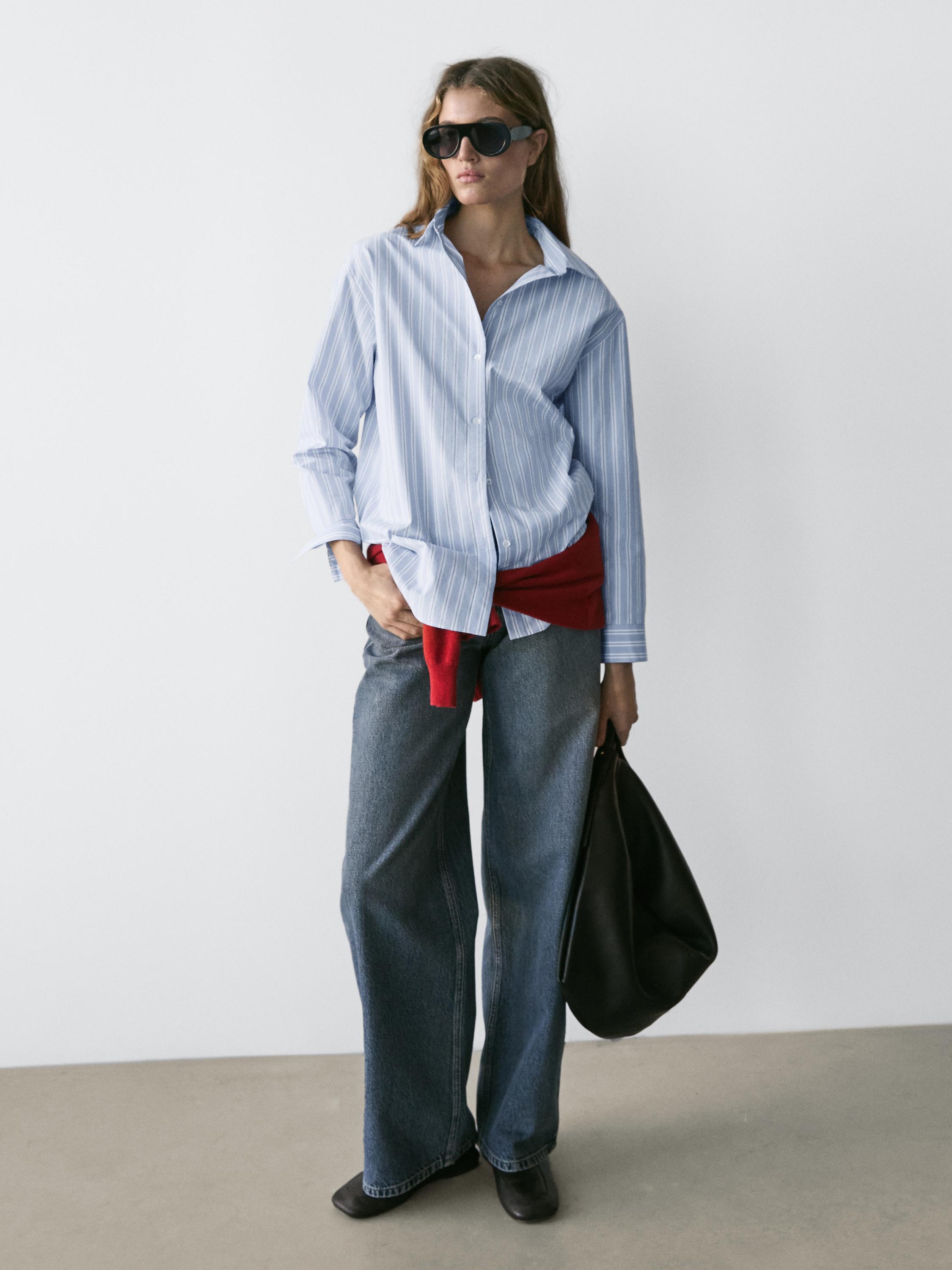 100% cotton striped shirt — BLUE