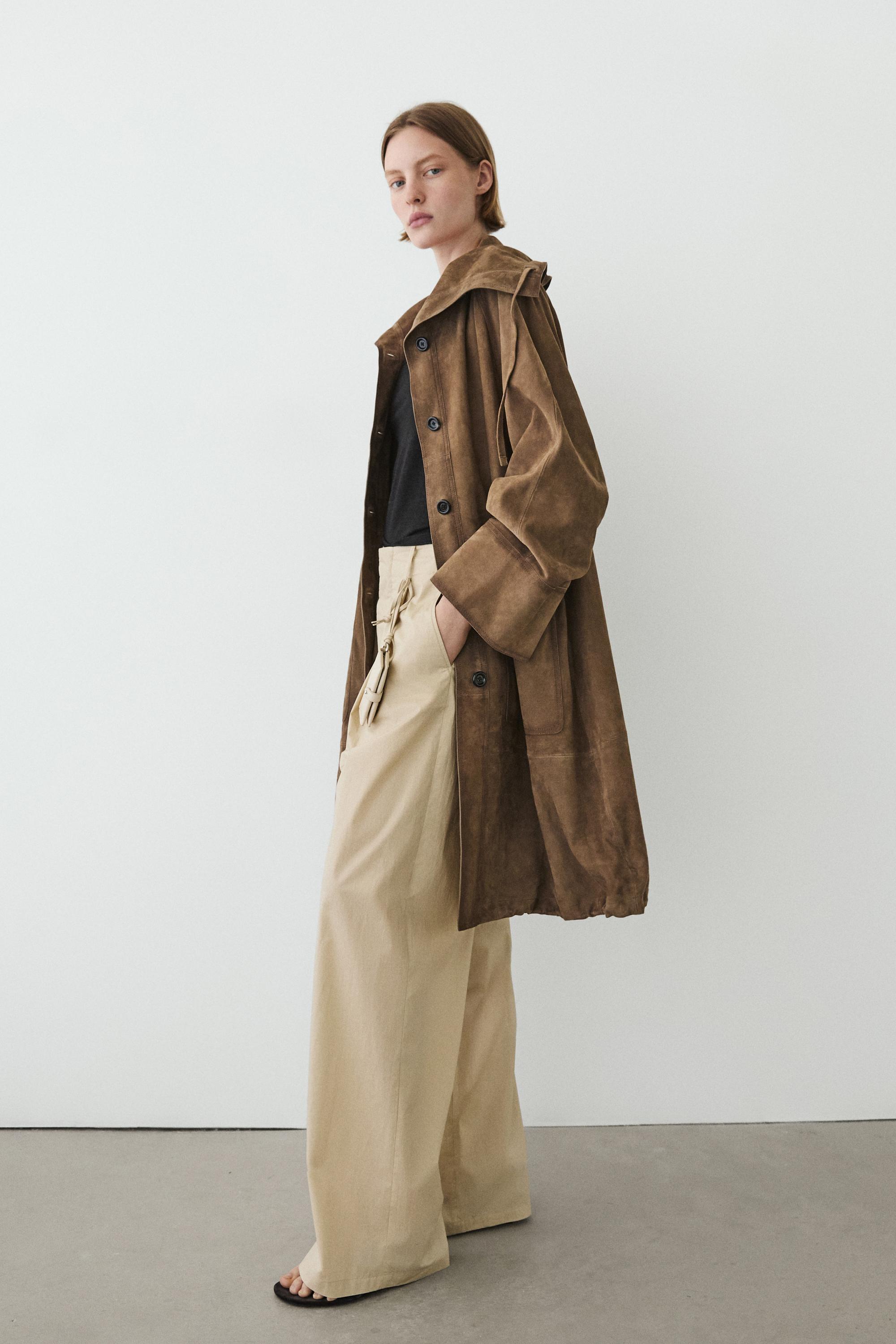 Suede leather high neck parka — Washed