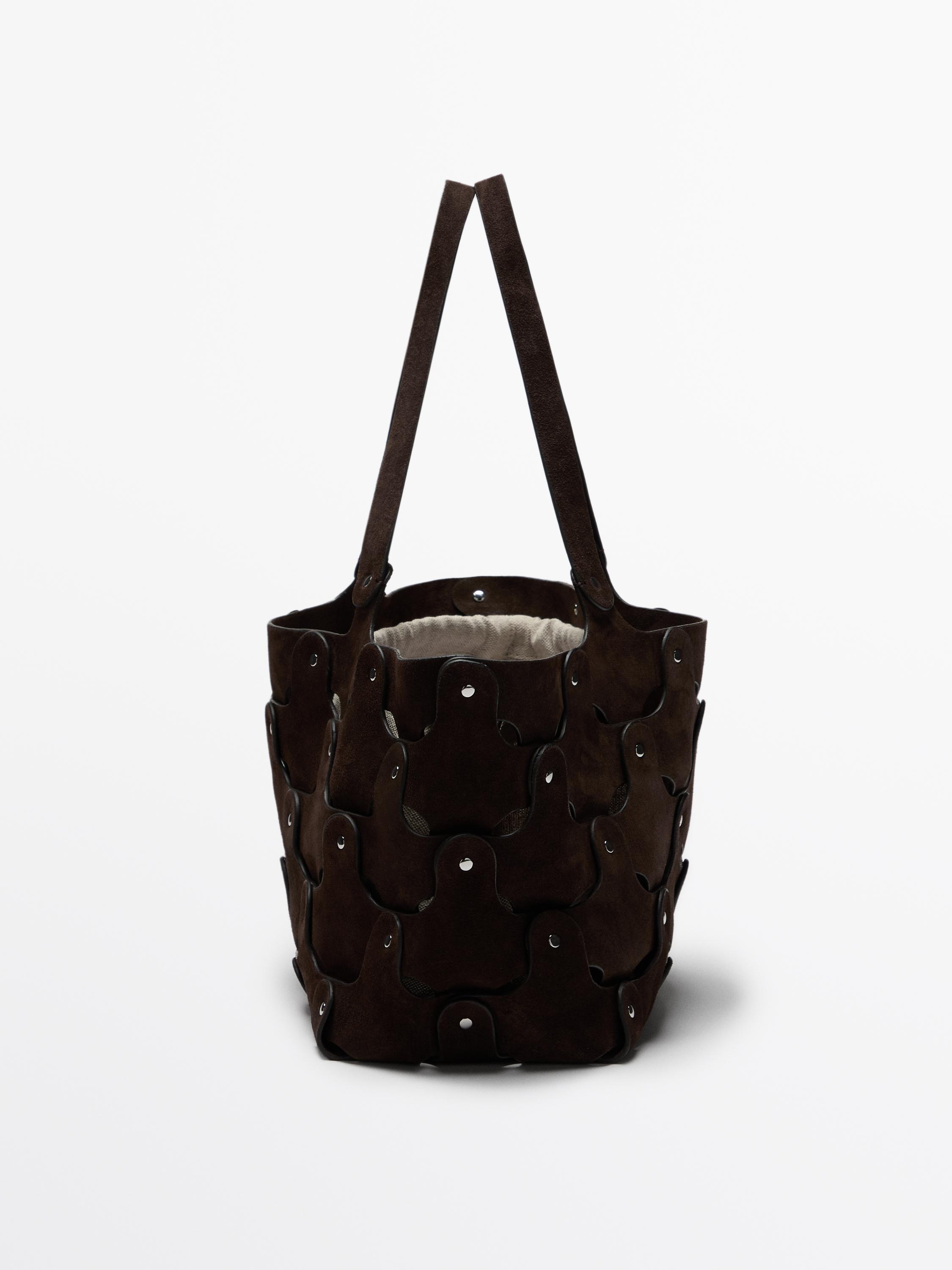 Studded split suede shopper bag