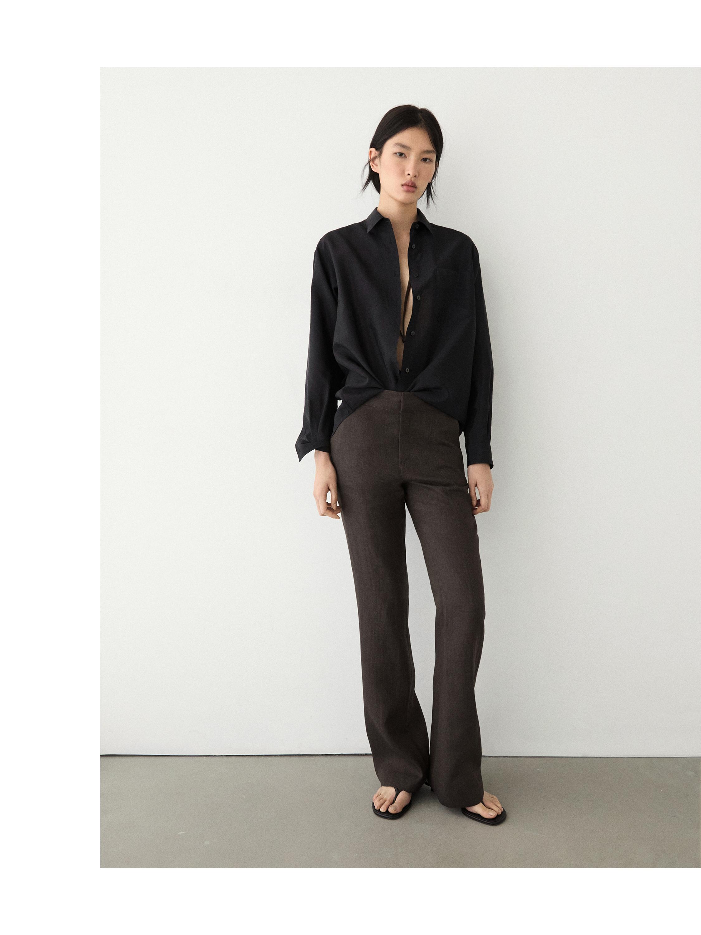 100% linen kick flare trousers — VIOLET
