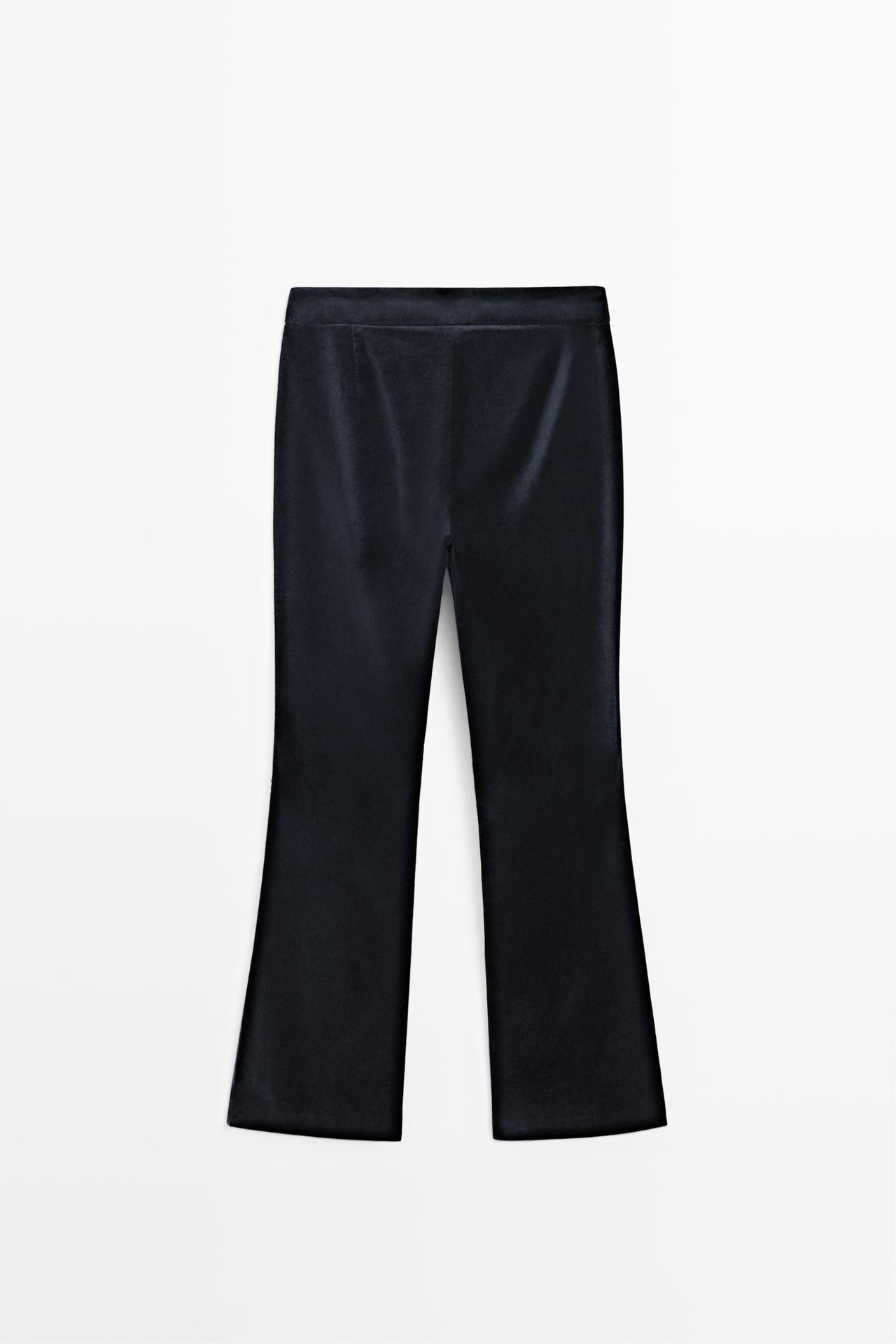 Velvet skinny flare fit pants — Dark Blue