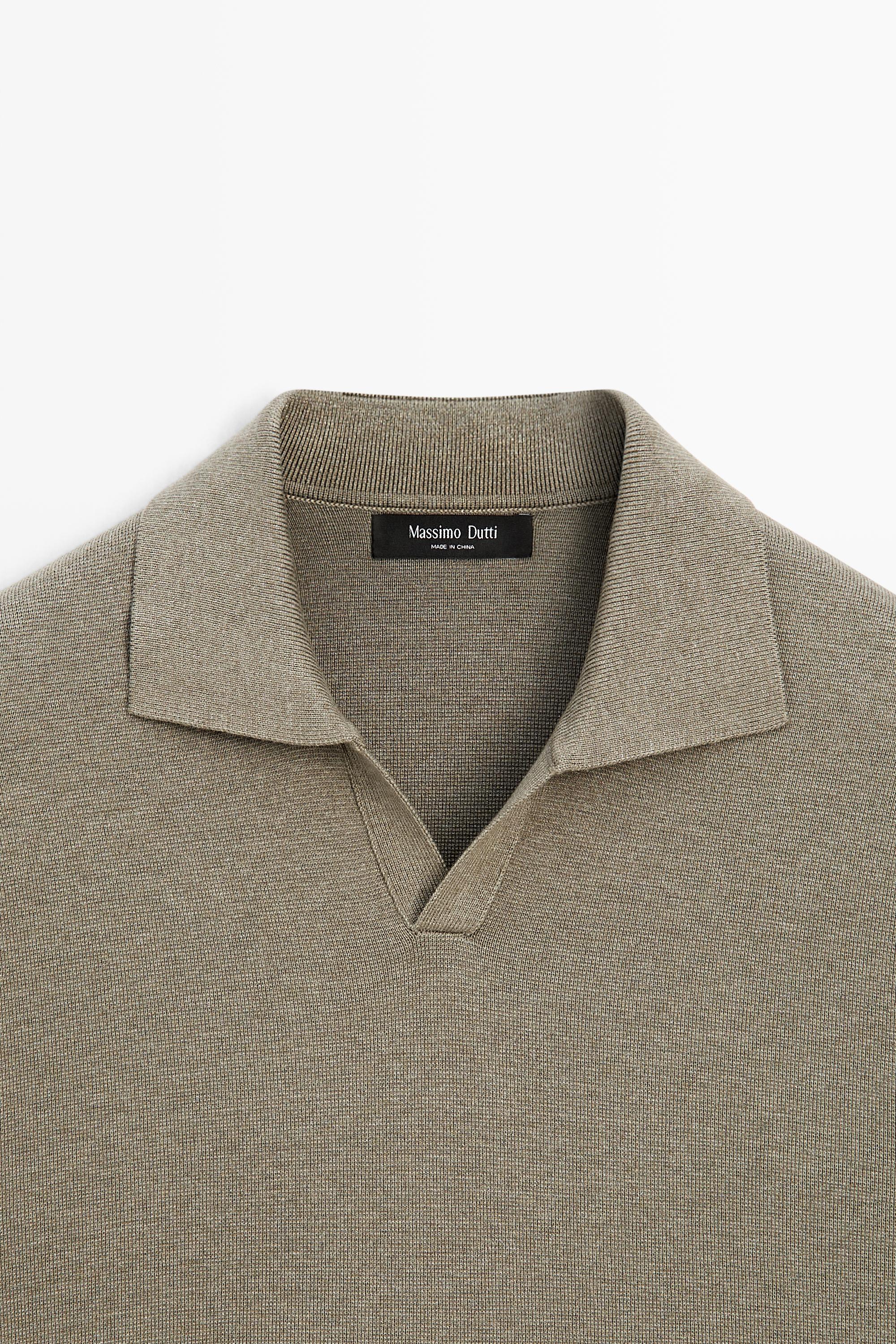 Flowing cotton blend knit polo shirt — GREEN