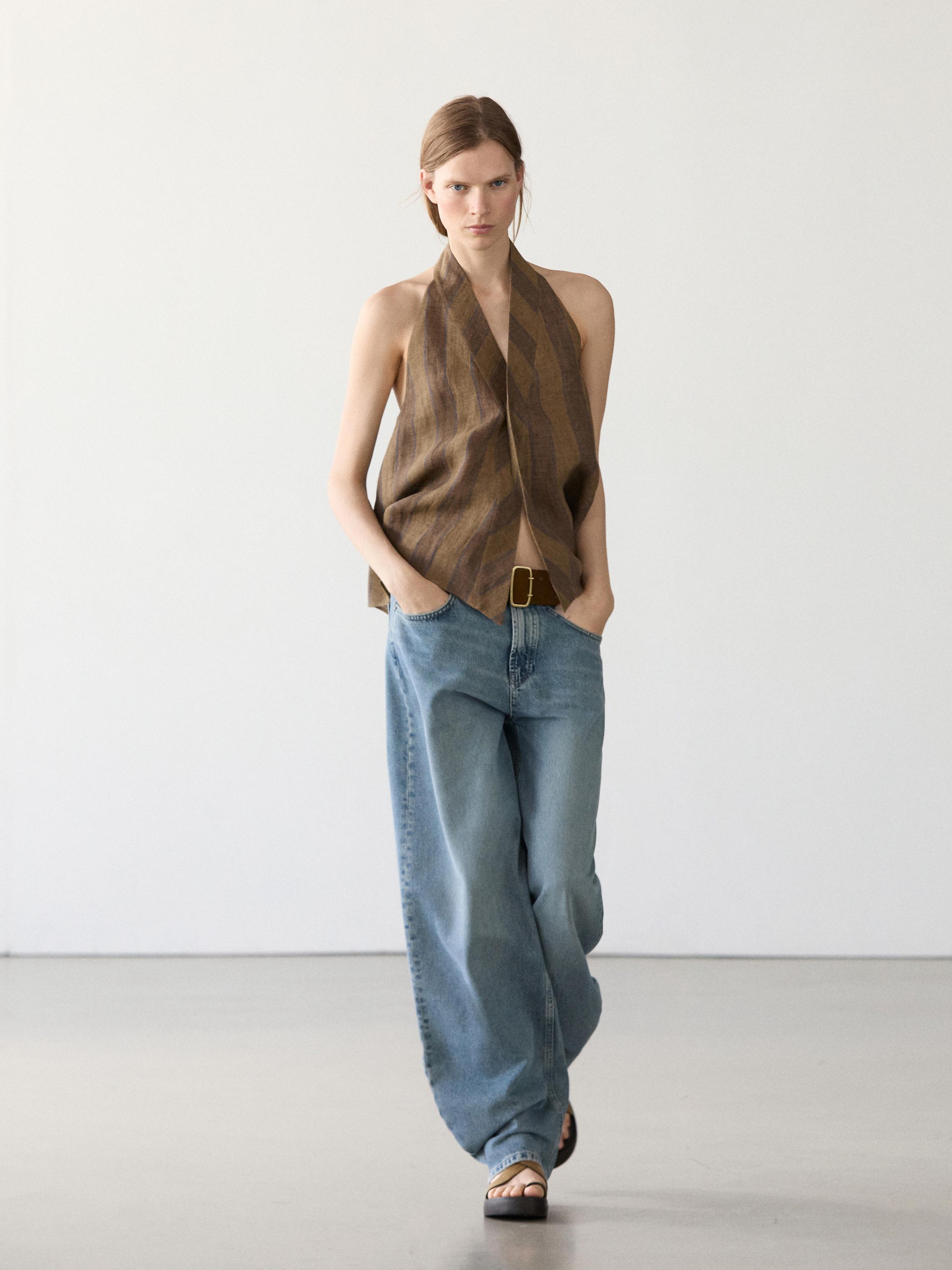 Printed waistcoat with crossover neckline — KHAKI