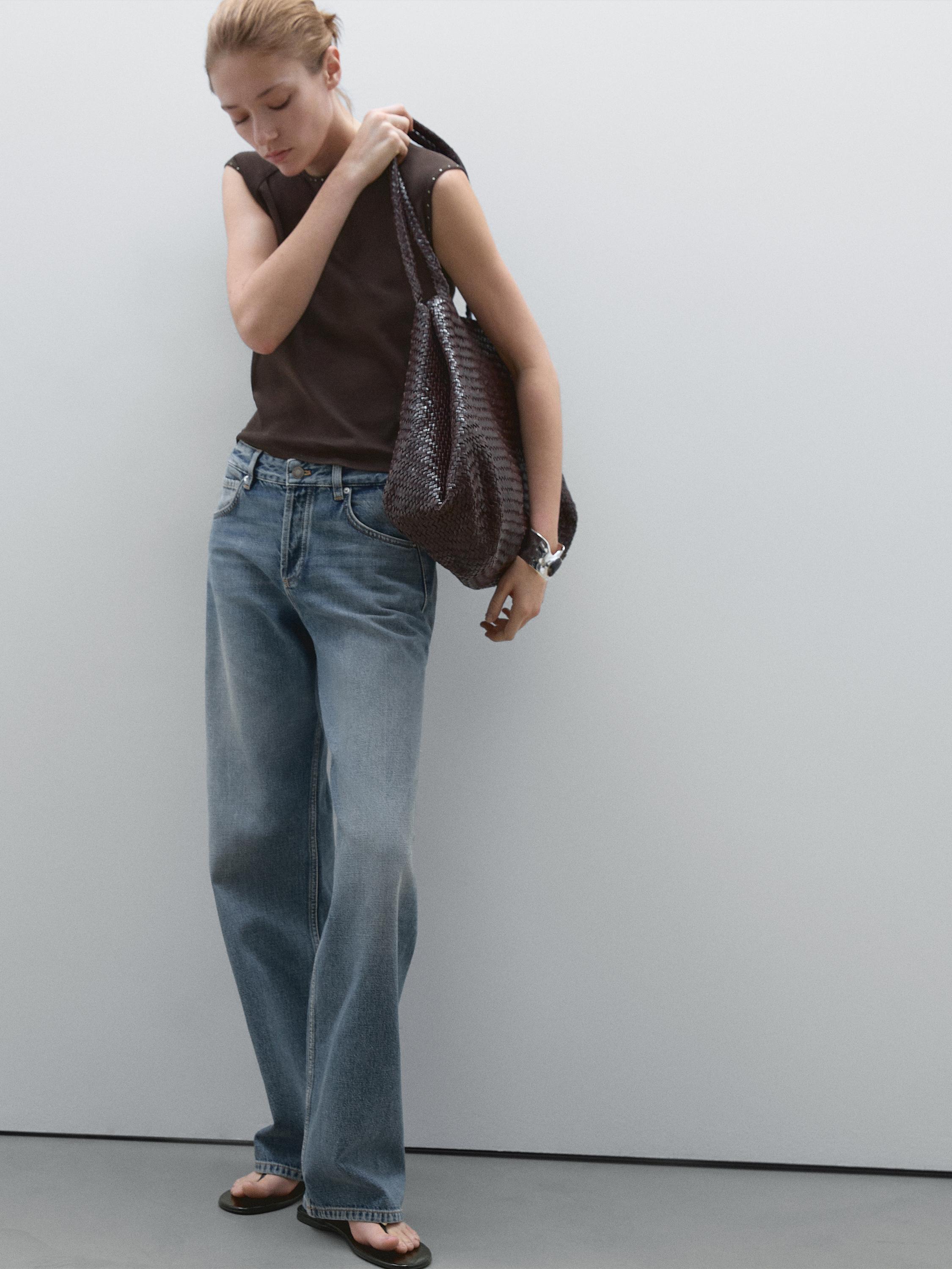 Mid-rise wide-leg cotton jeans
