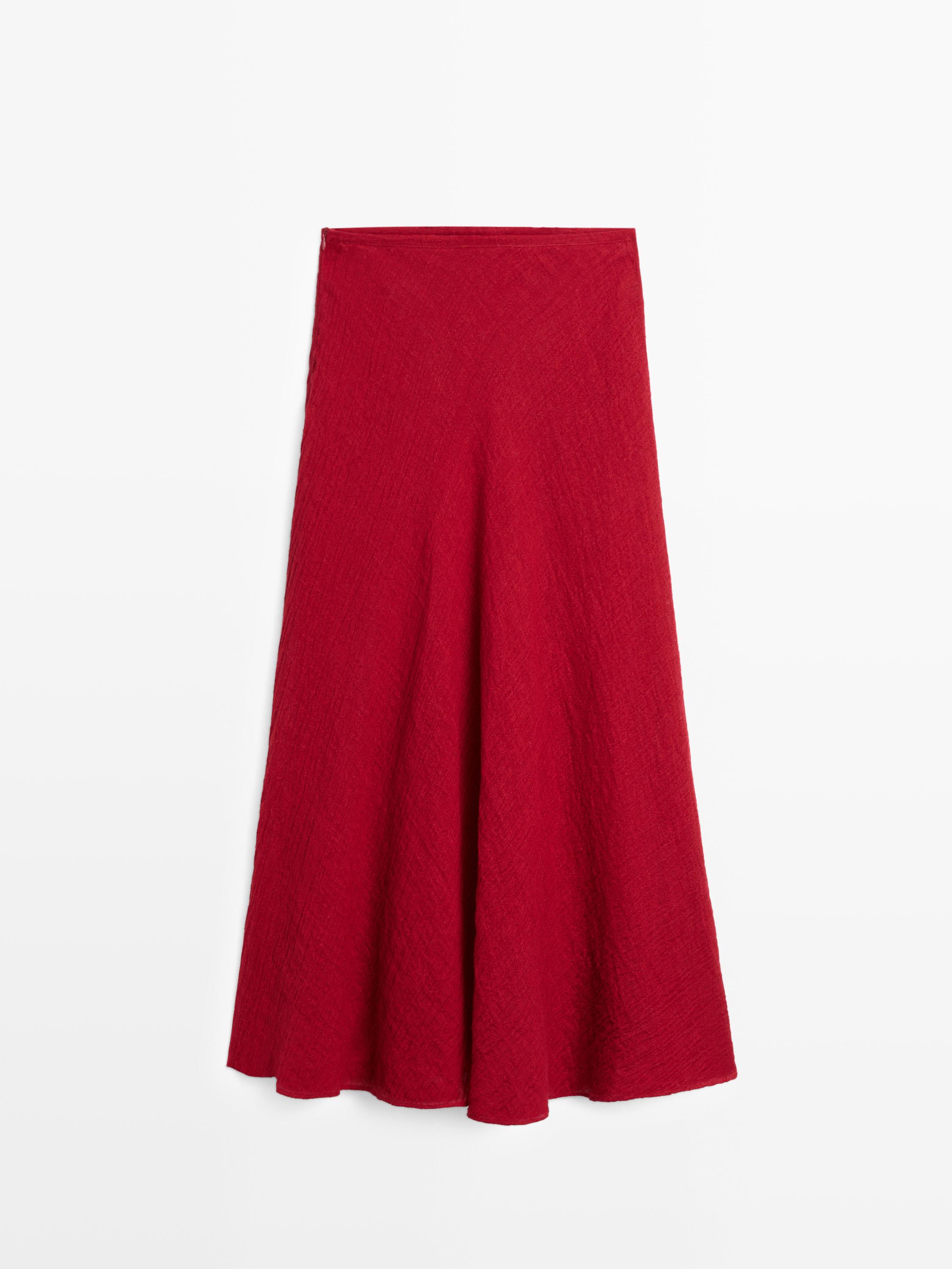 100% linen flounce midi skirt — RED