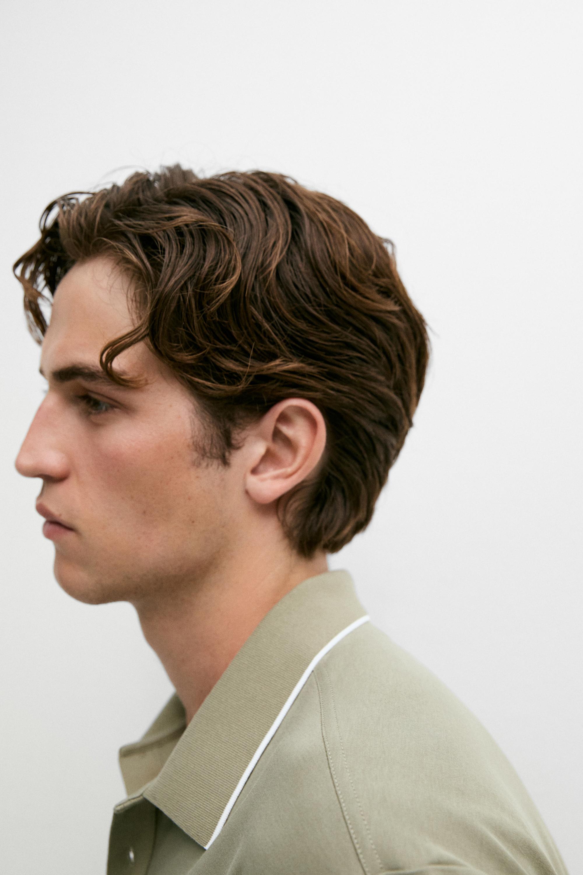 Short sleeve polo shirt with contrast detail — MARINE GREEN