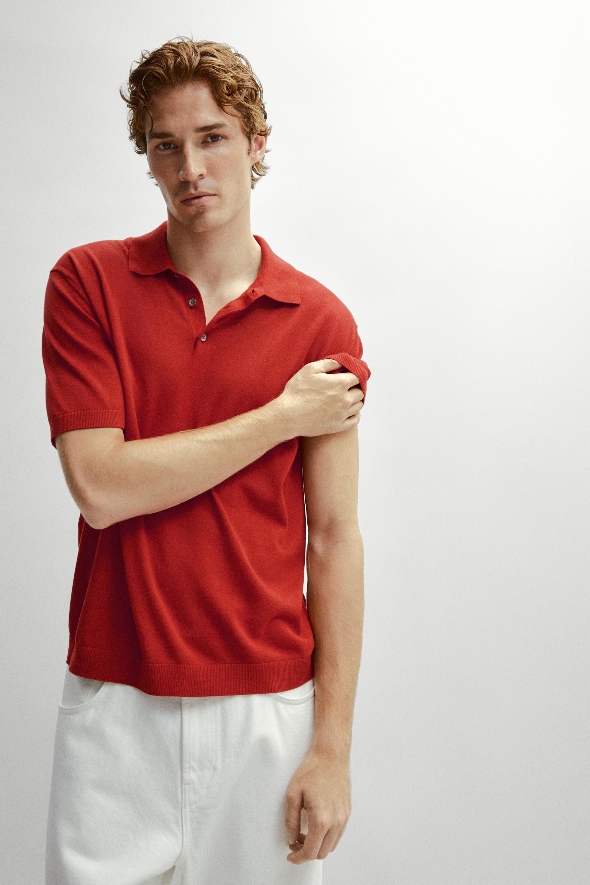 100% Cotton Knit Polo Shirt — RED