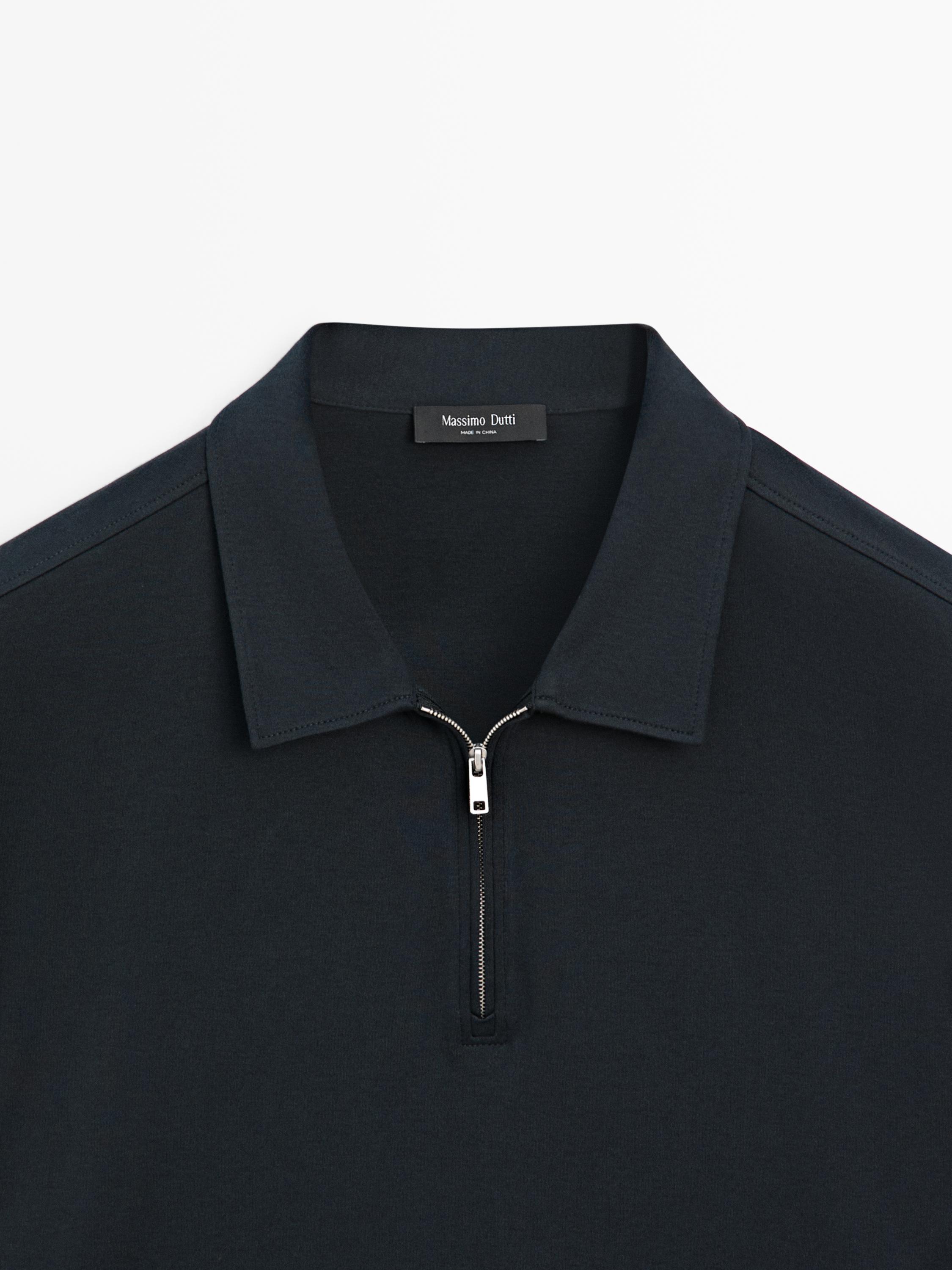 Short sleeve polo shirt with zip detail — NAVY BLUE