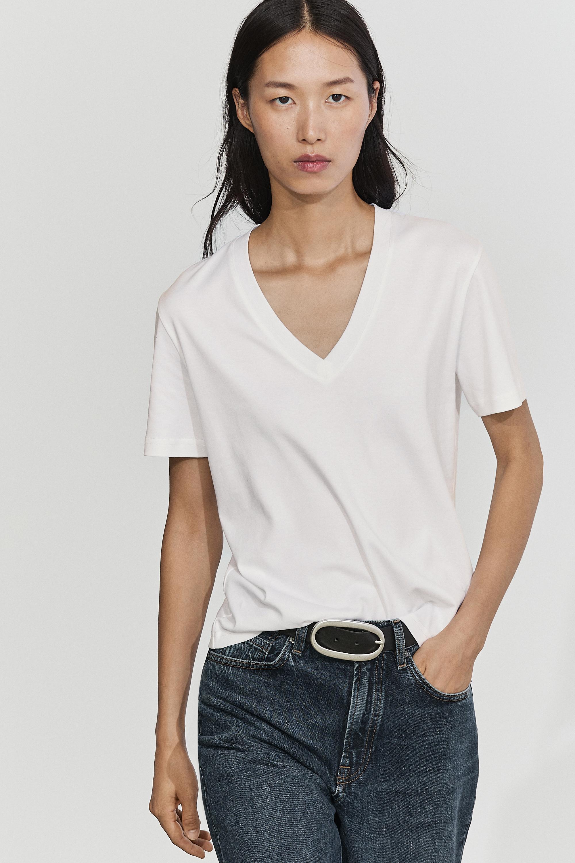 100% cotton interlock V-neck T-shirt