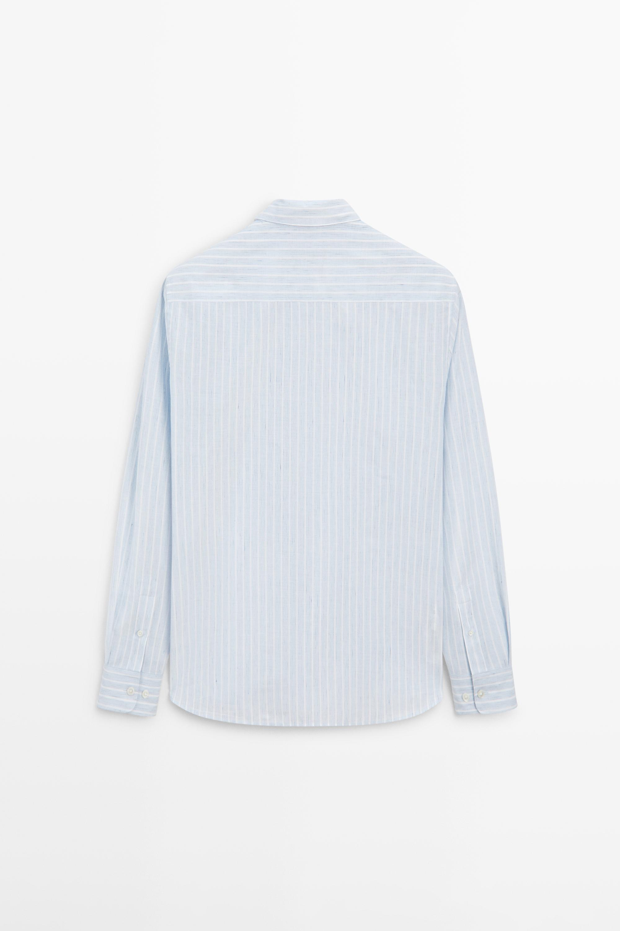 Cotton blend regular fit striped shirt — SKY BLUE