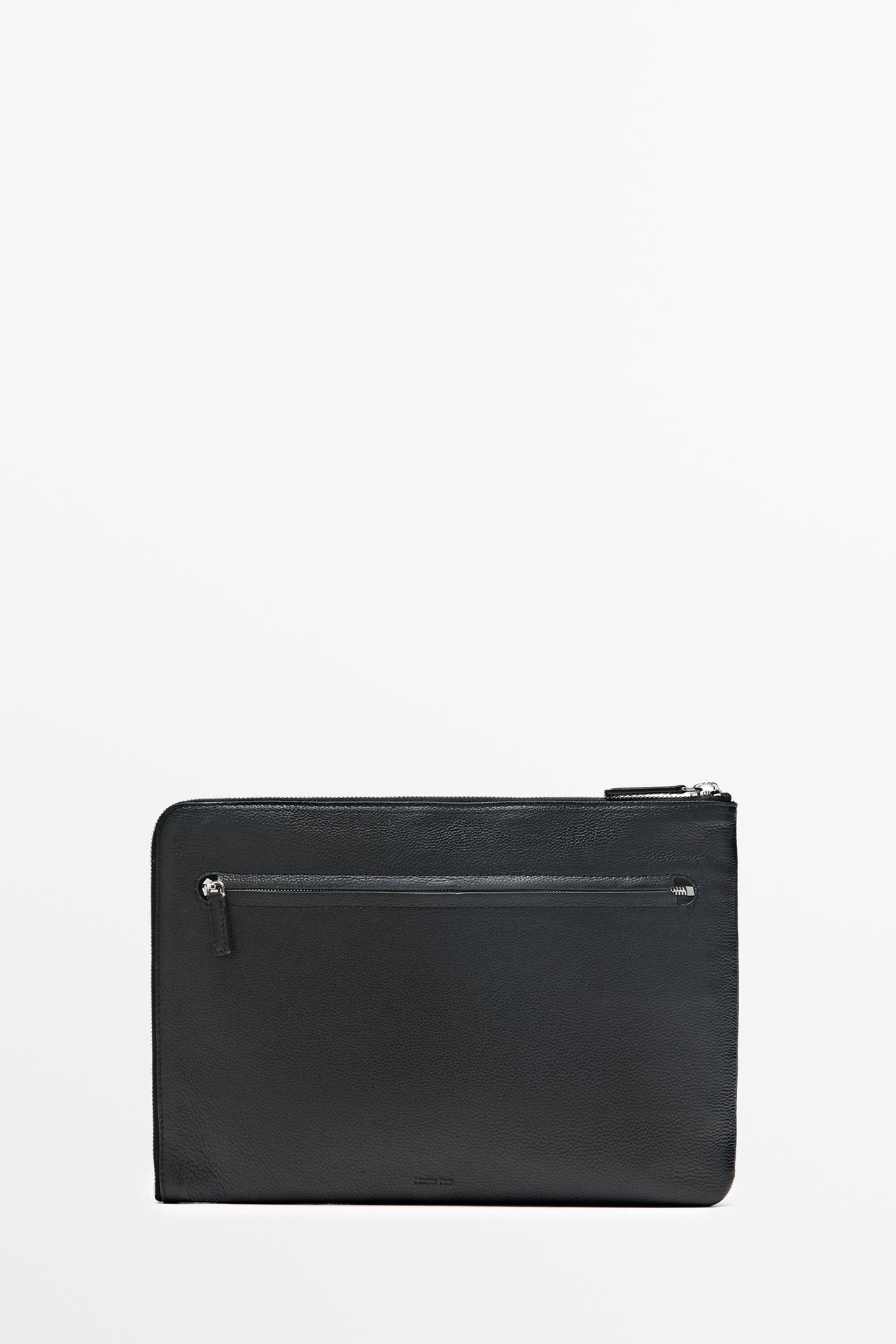 Small nappa leather laptop case — BLACK