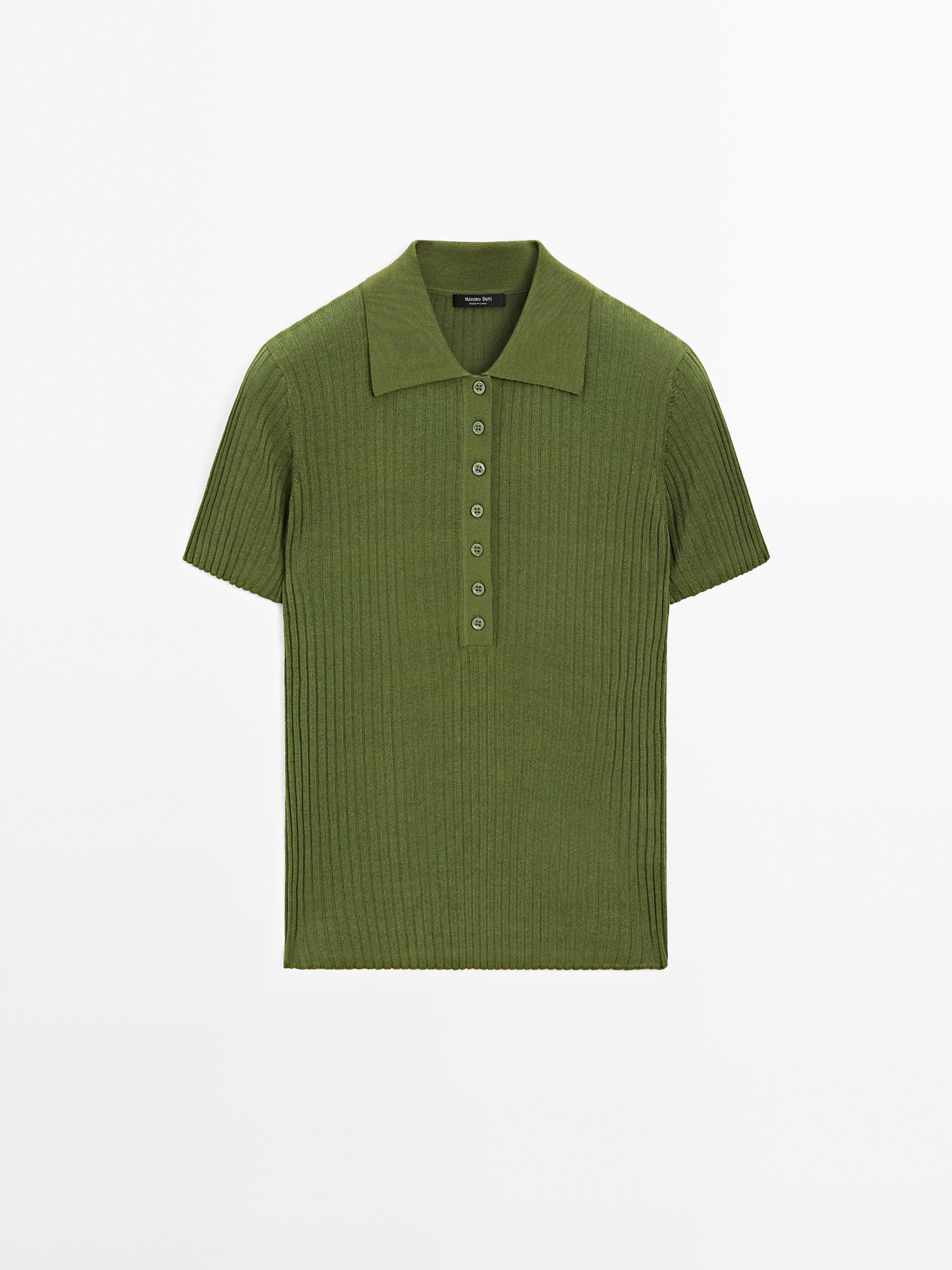 Knit cotton blend polo sweater