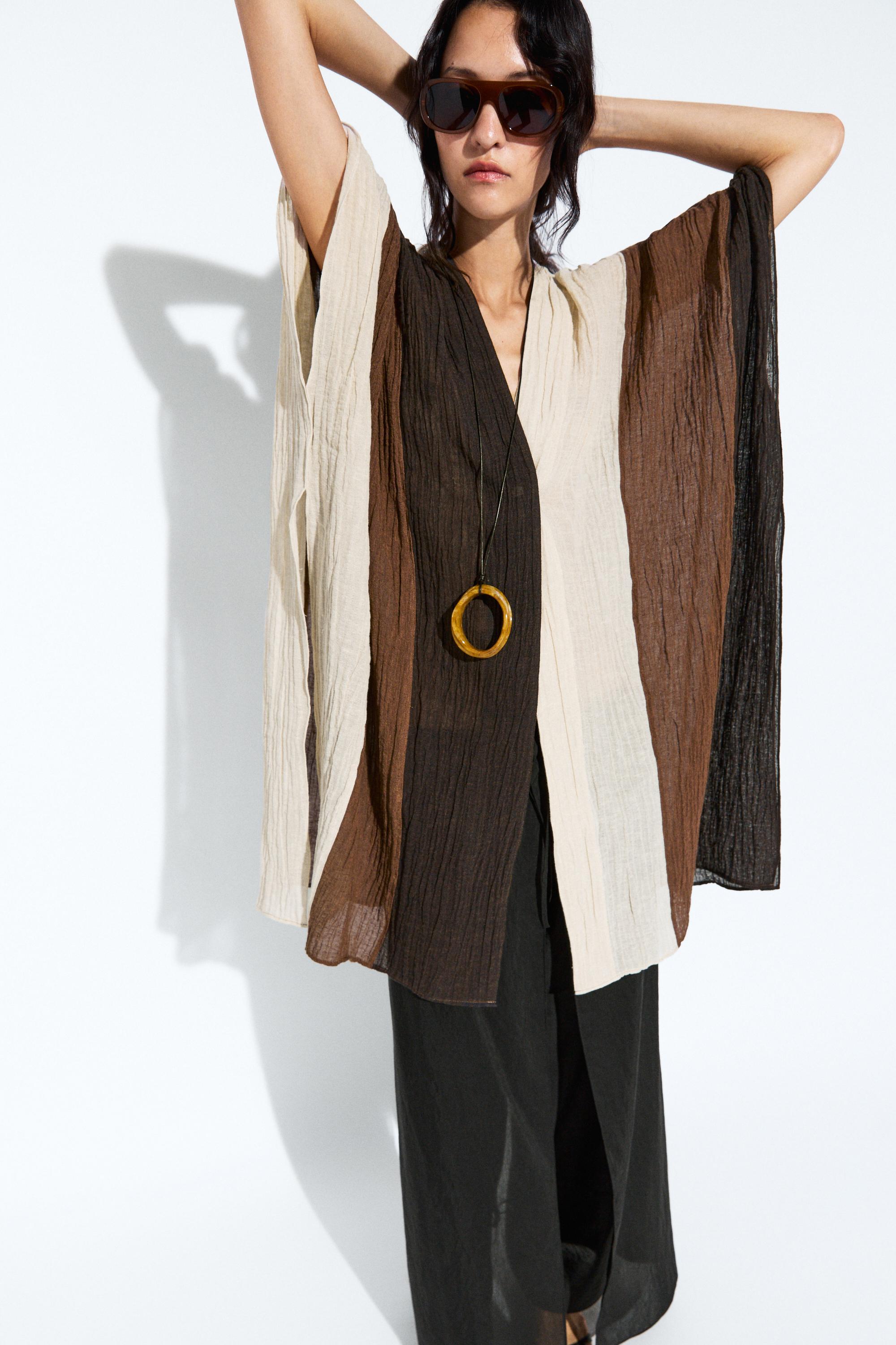 Textured tricolor linen blend kaftan