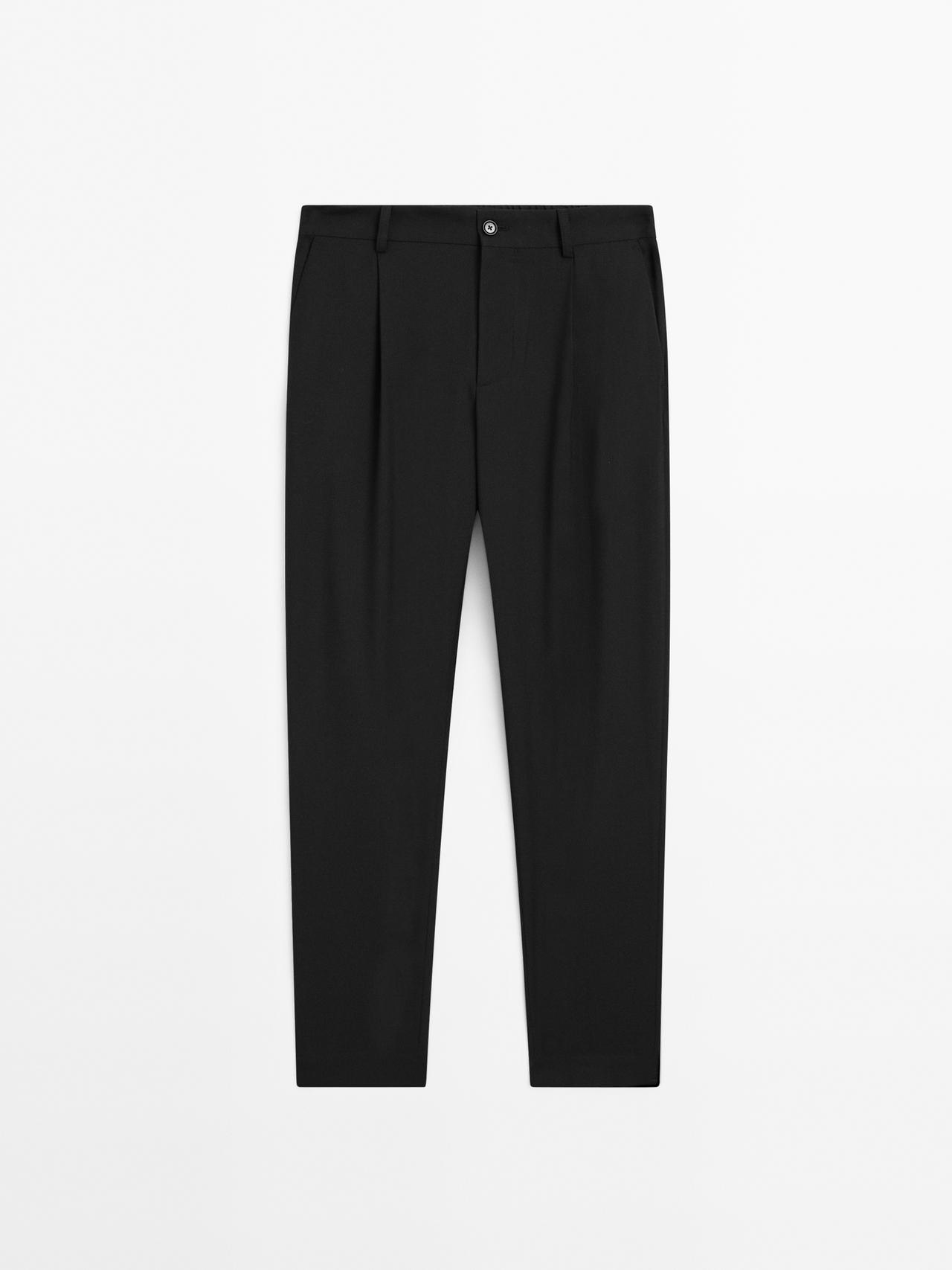 Massimo Dutti - Herre - Relaxed Fit Bukser Med Kølig Uld - Sort - 42