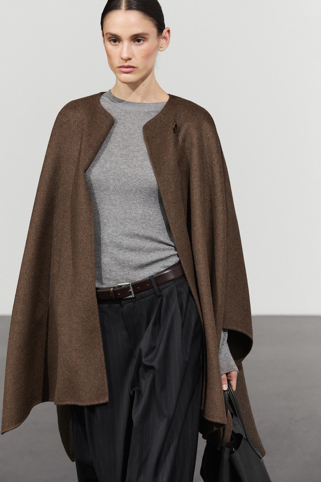 Wool blend buttoned cape — BROWN