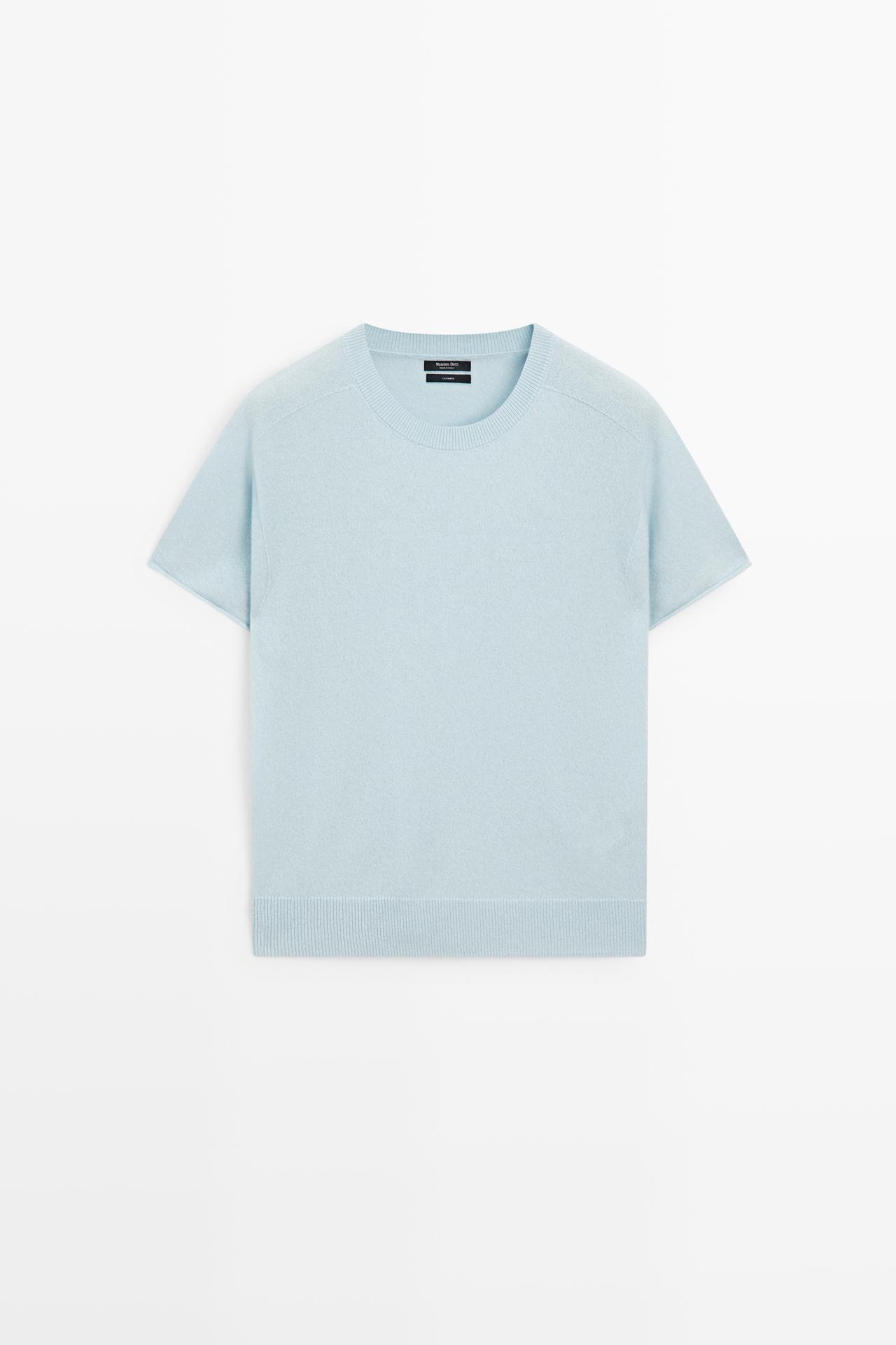 100% cashmere short sleeve knit sweater — SKY BLUE