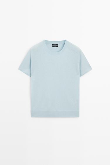 100% cashmere short sleeve knit sweater — SKY BLUE 2