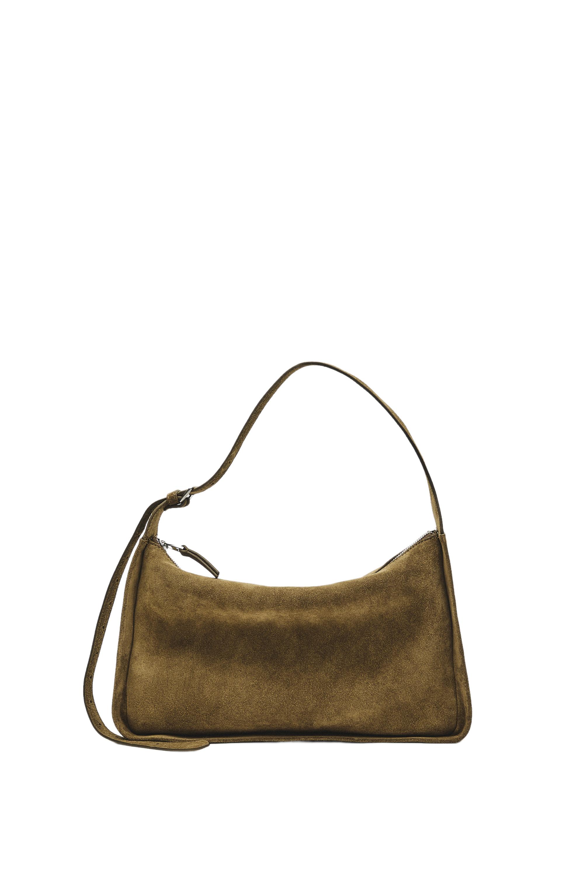 Split suede leather crossbody bag — KHAKI GREEN
