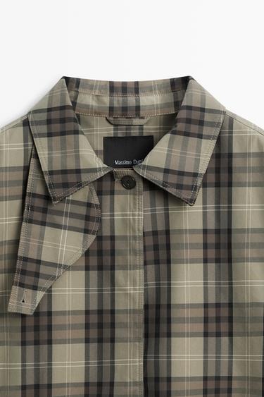 Long plaid cotton blend trench — Powder 4