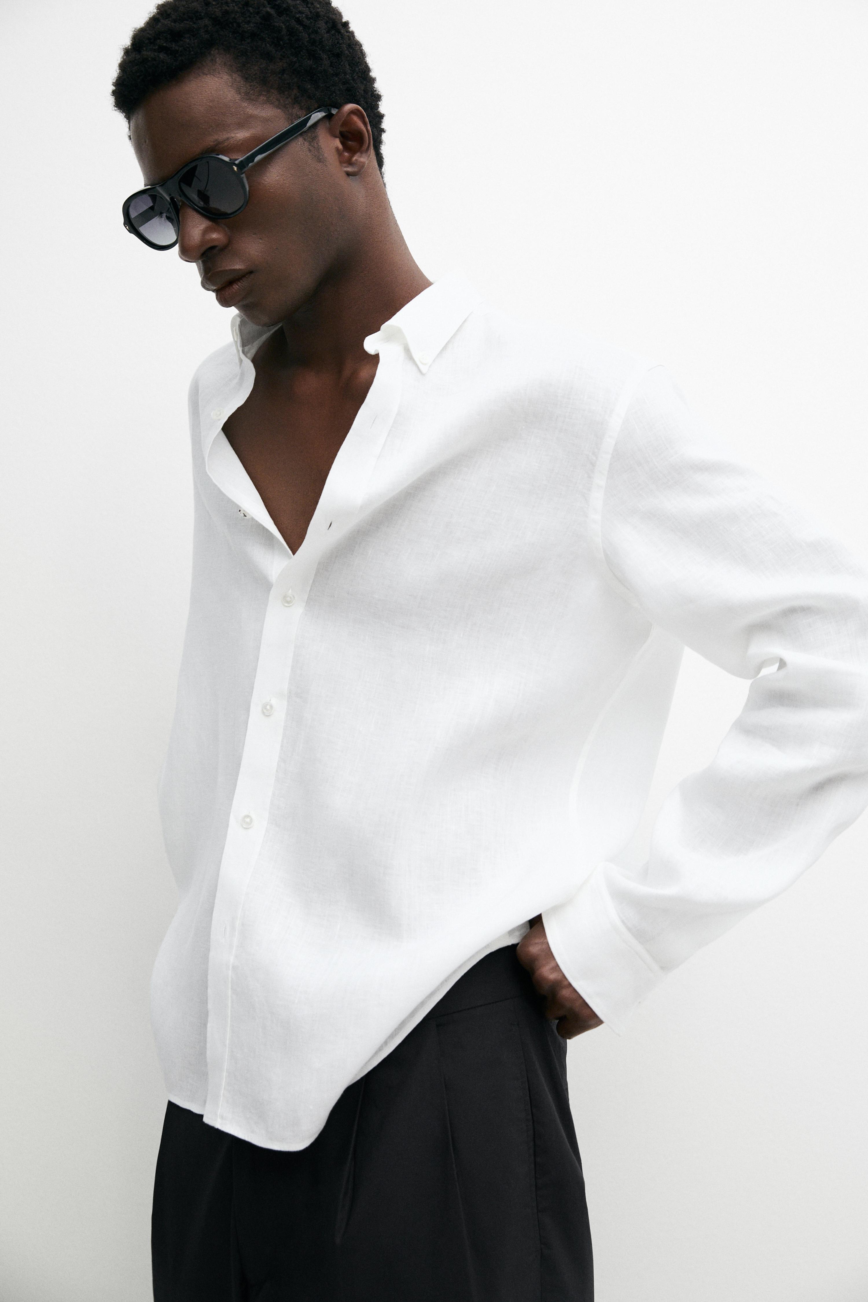 100% linen regular fit shirt — WHITE