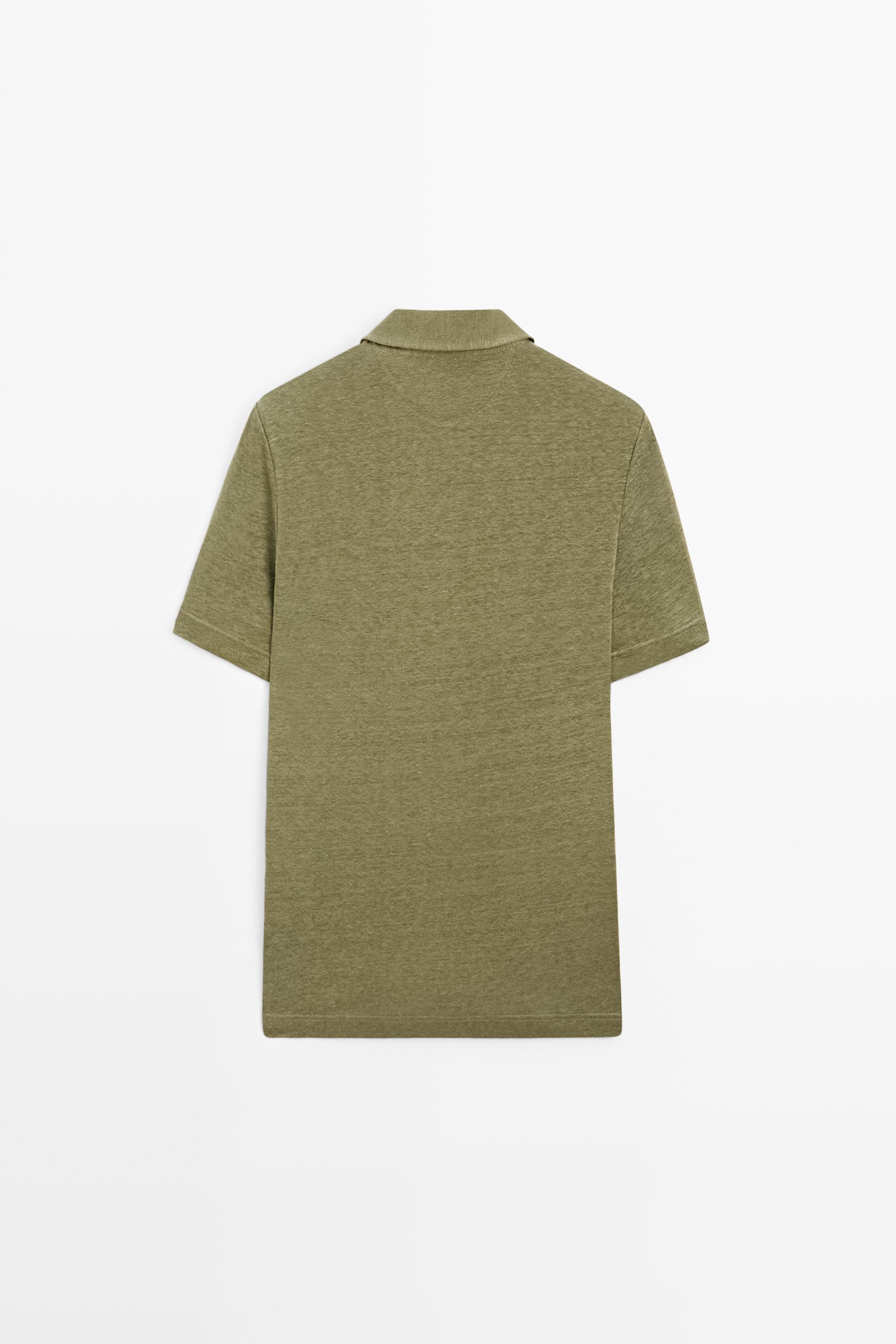 100% linen short sleeve polo shirt — MARINE GREEN