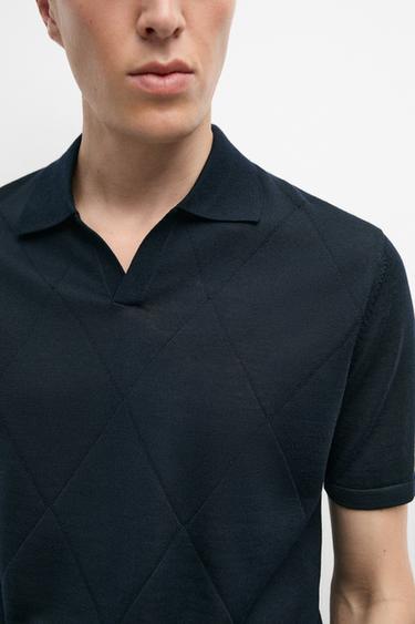 Argyle knit polo sweater — NAVY BLUE 8