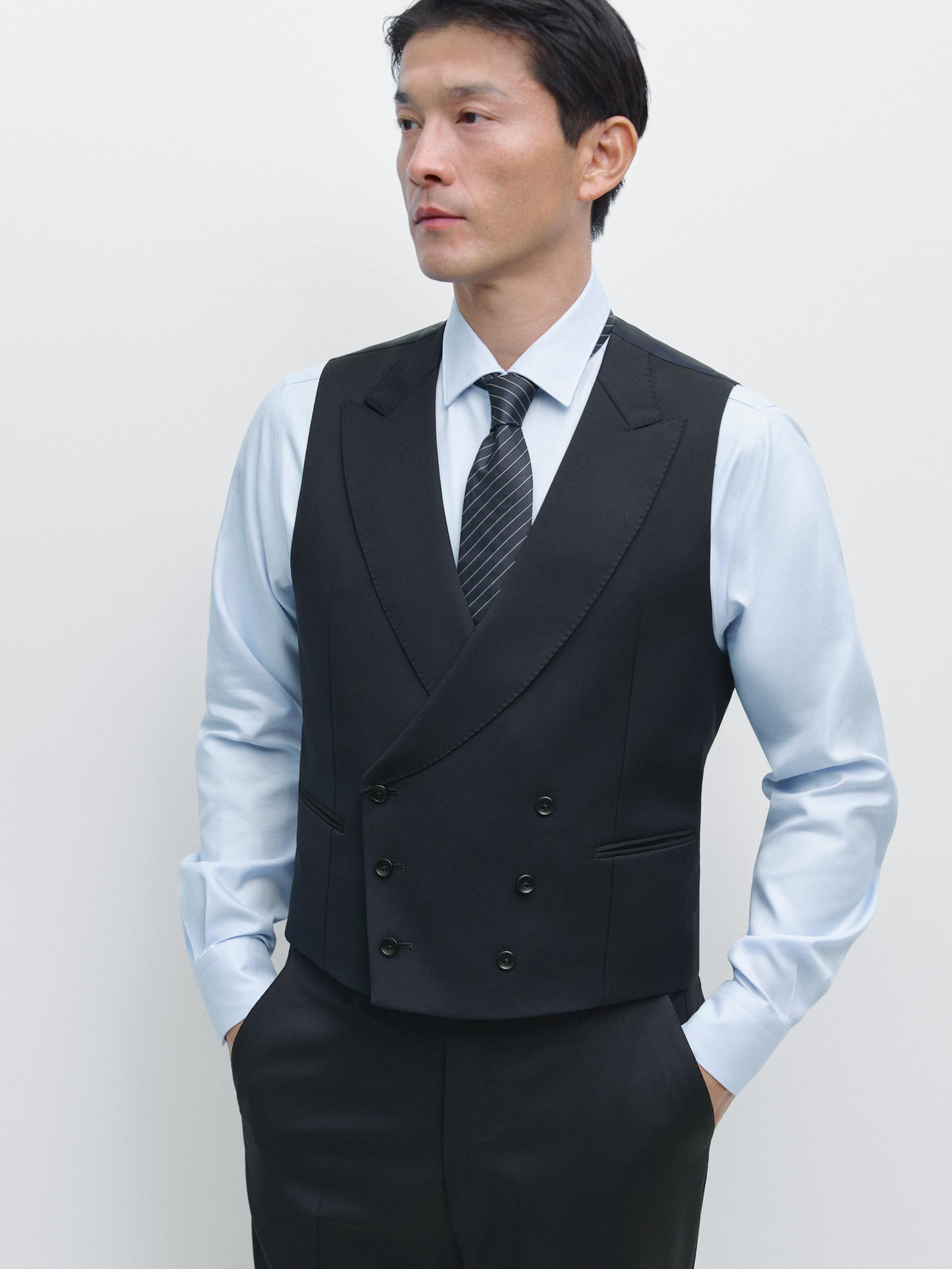 Cool wool blend suit waistcoat — NAVY BLUE