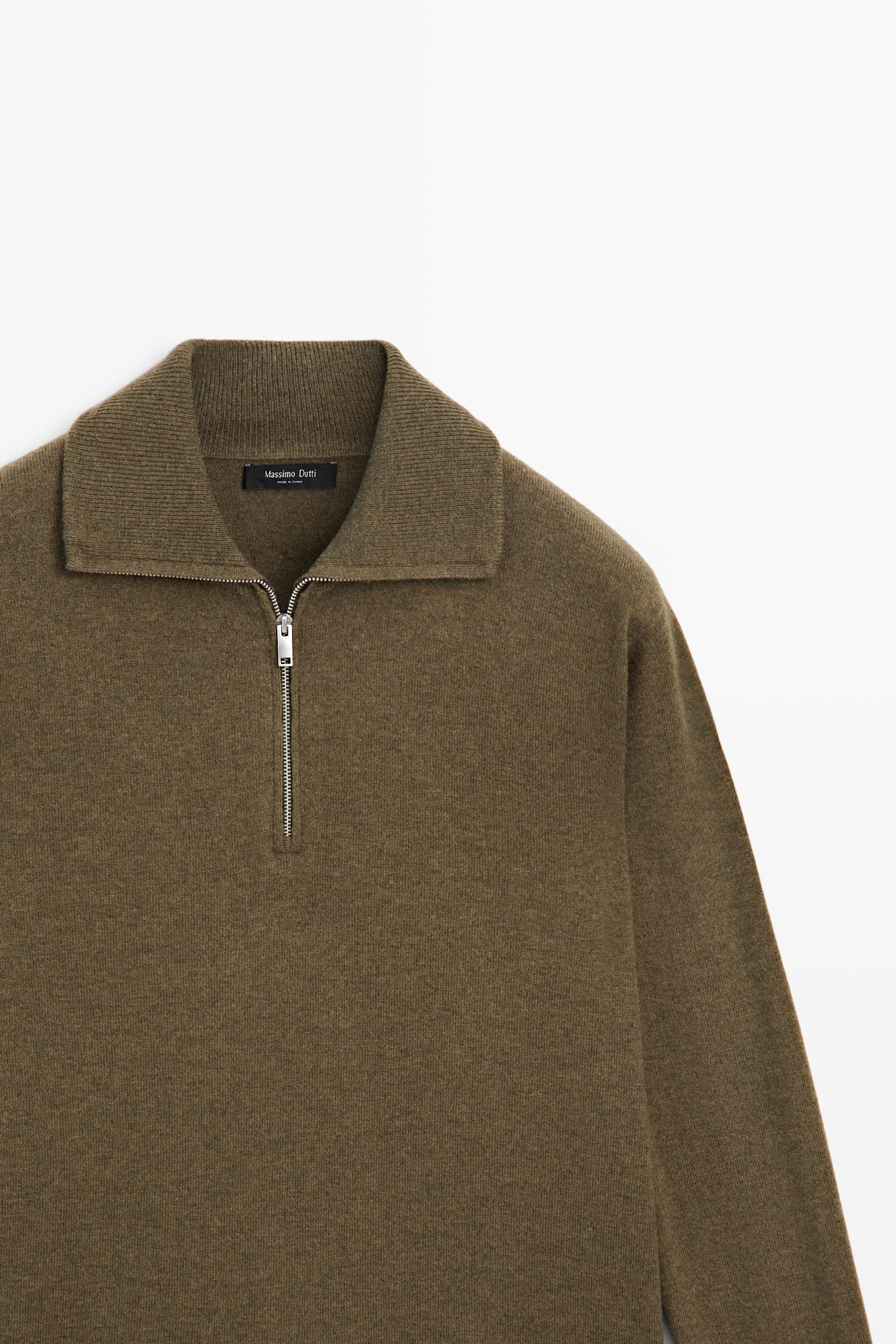 Mock neck zip-up knit sweater — Sea green