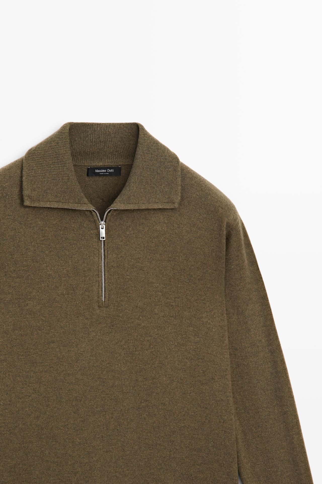 Mock neck zip-up knit sweater — Sea green