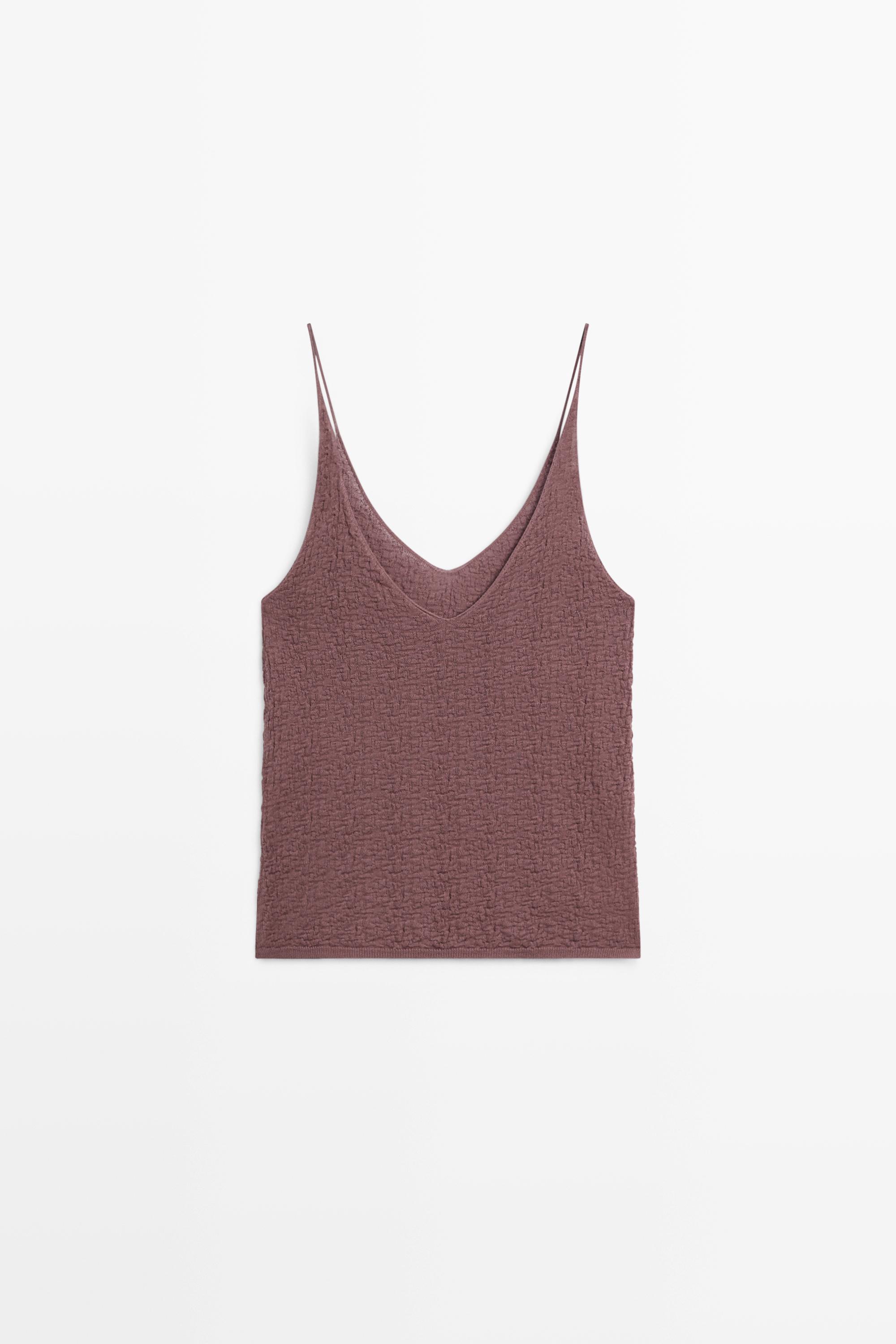 100% cotton textured strappy top — PINK MARL