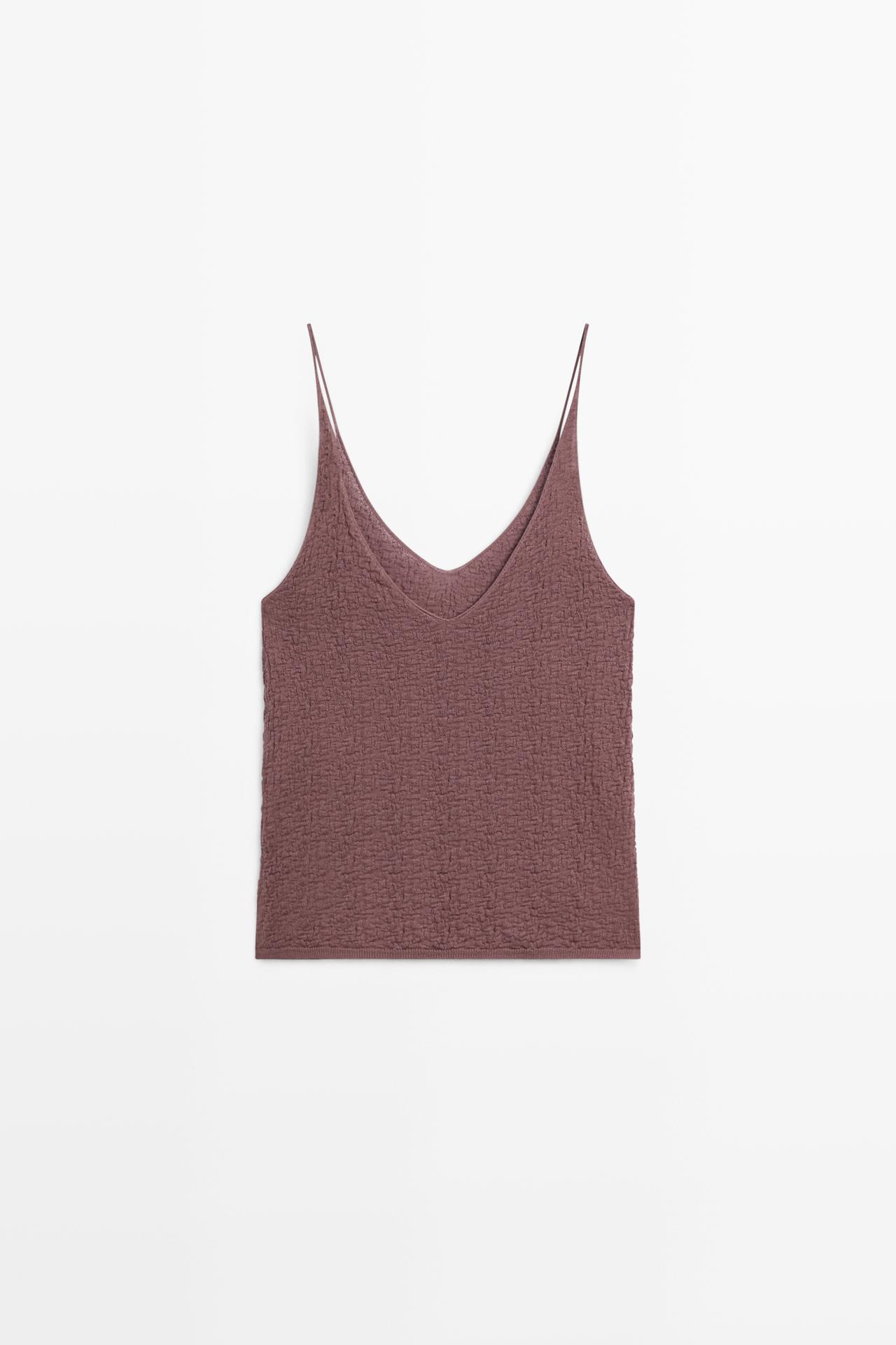 100% cotton textured strappy top — PINK MARL