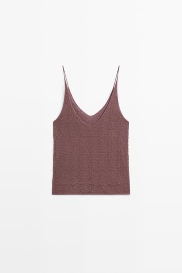 100% cotton textured strappy top — PINK MARL 6
